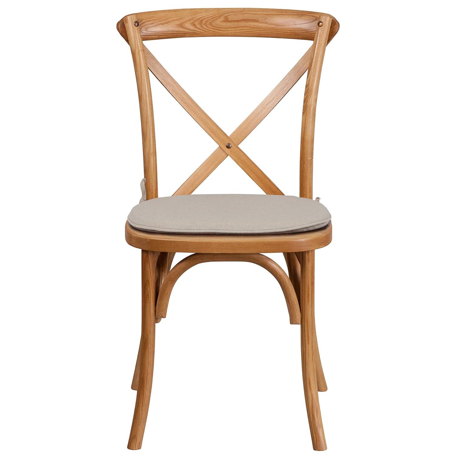 Flash Furniture HERCULES Series Stackable Oak Wood Cross Back Chair with Cushion