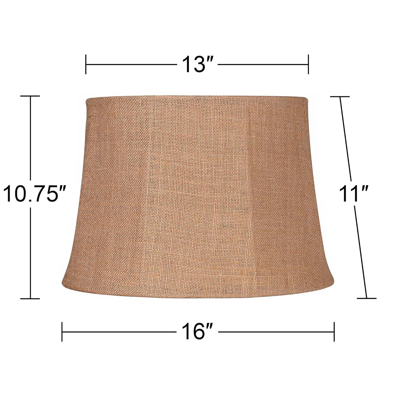 Springcrest Natural Burlap Medium Drum Lamp Shade 13" Top x 16" Bottom x 11" Slant x 10.75" High (Spider) Replacement with Harp and Finial