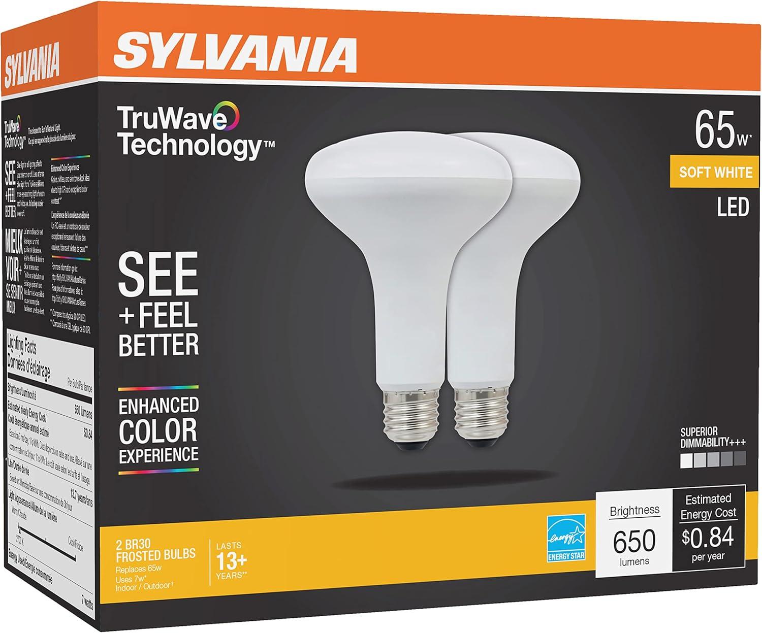 Sylvania TruWave BR30 E26 (Medium) LED Floodlight Bulb Soft White 65 Watt Equivalence 2 pk