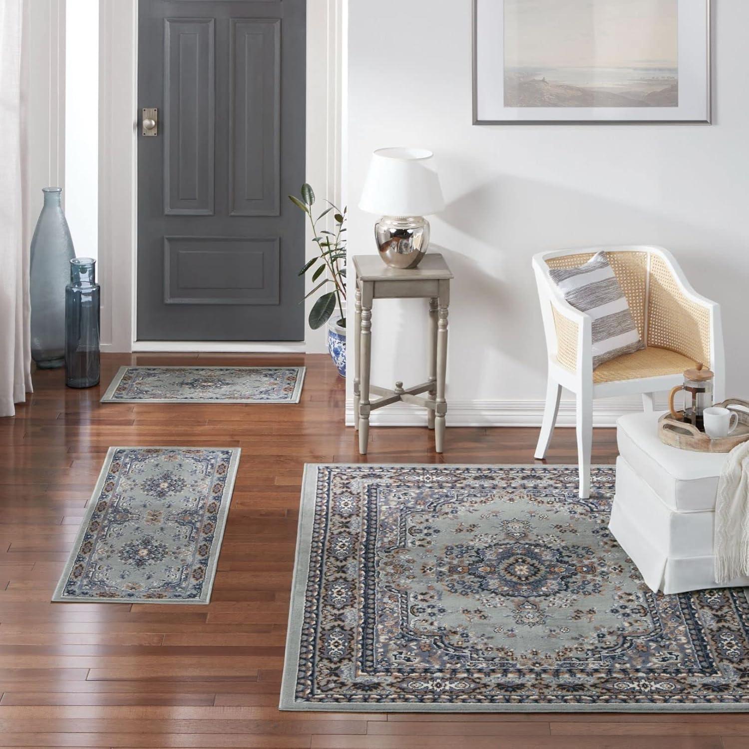 Home Dynamix Ariana Ksara Traditional Medallion Border Area Rug, Grey/Blue, 3-Piece Set