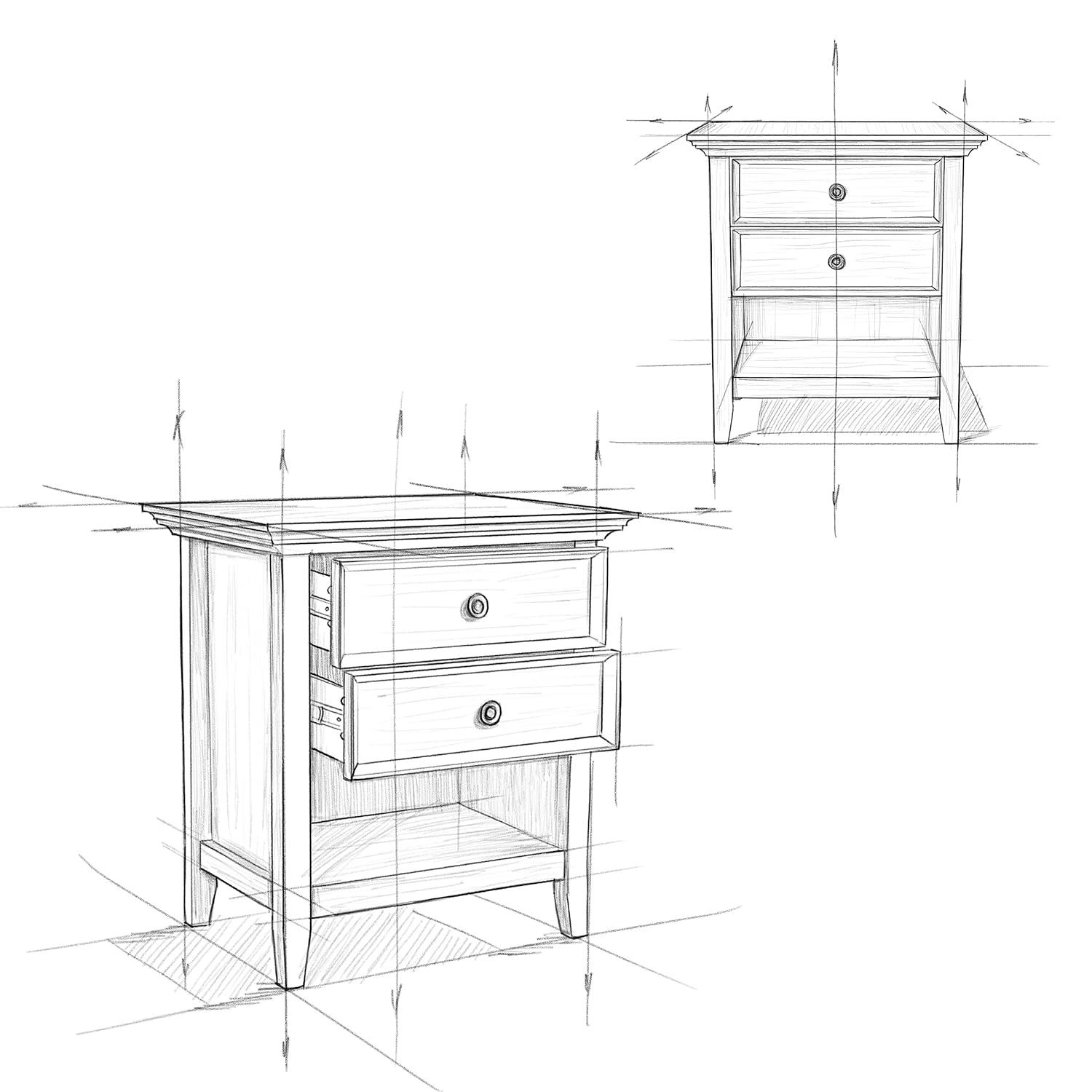 Simpli Home Amherst 24"W 2-Drawer Solid Wood Nightstand with Open Shelf