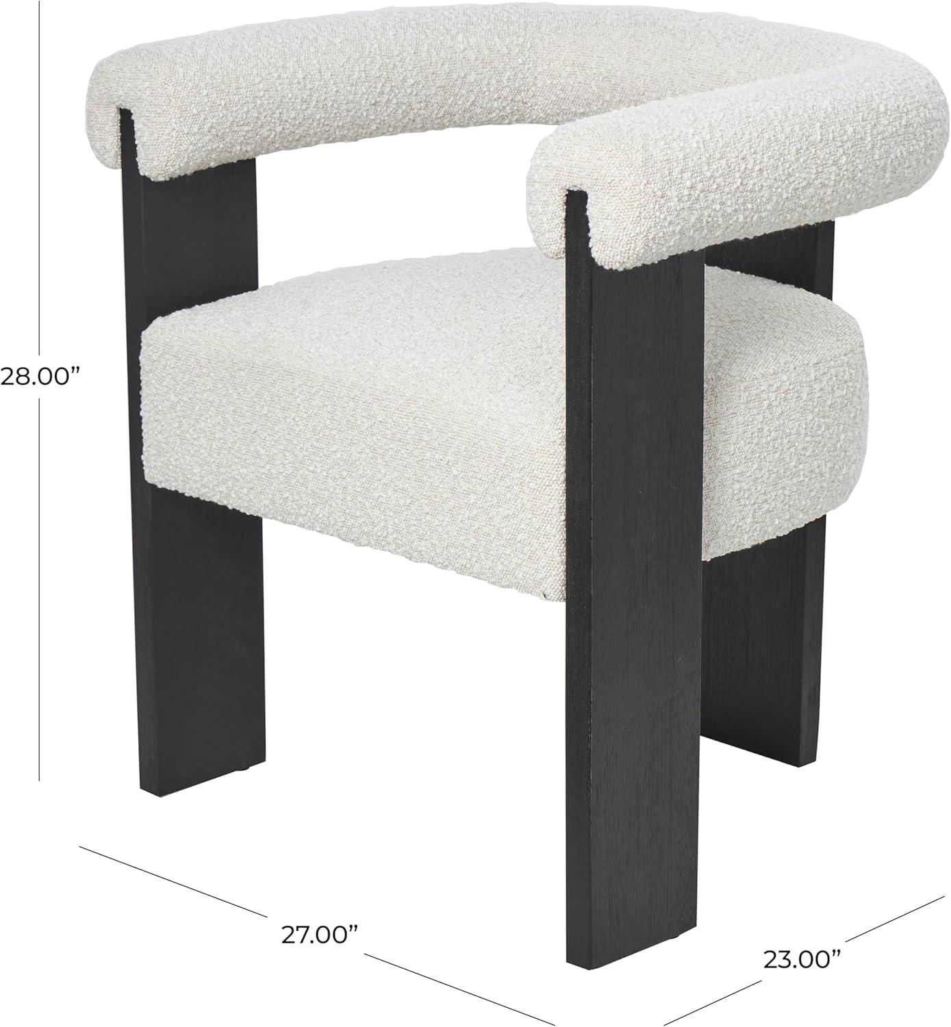 White Polyester Curved Back Modern Accent Chair with Black Wood Frame
