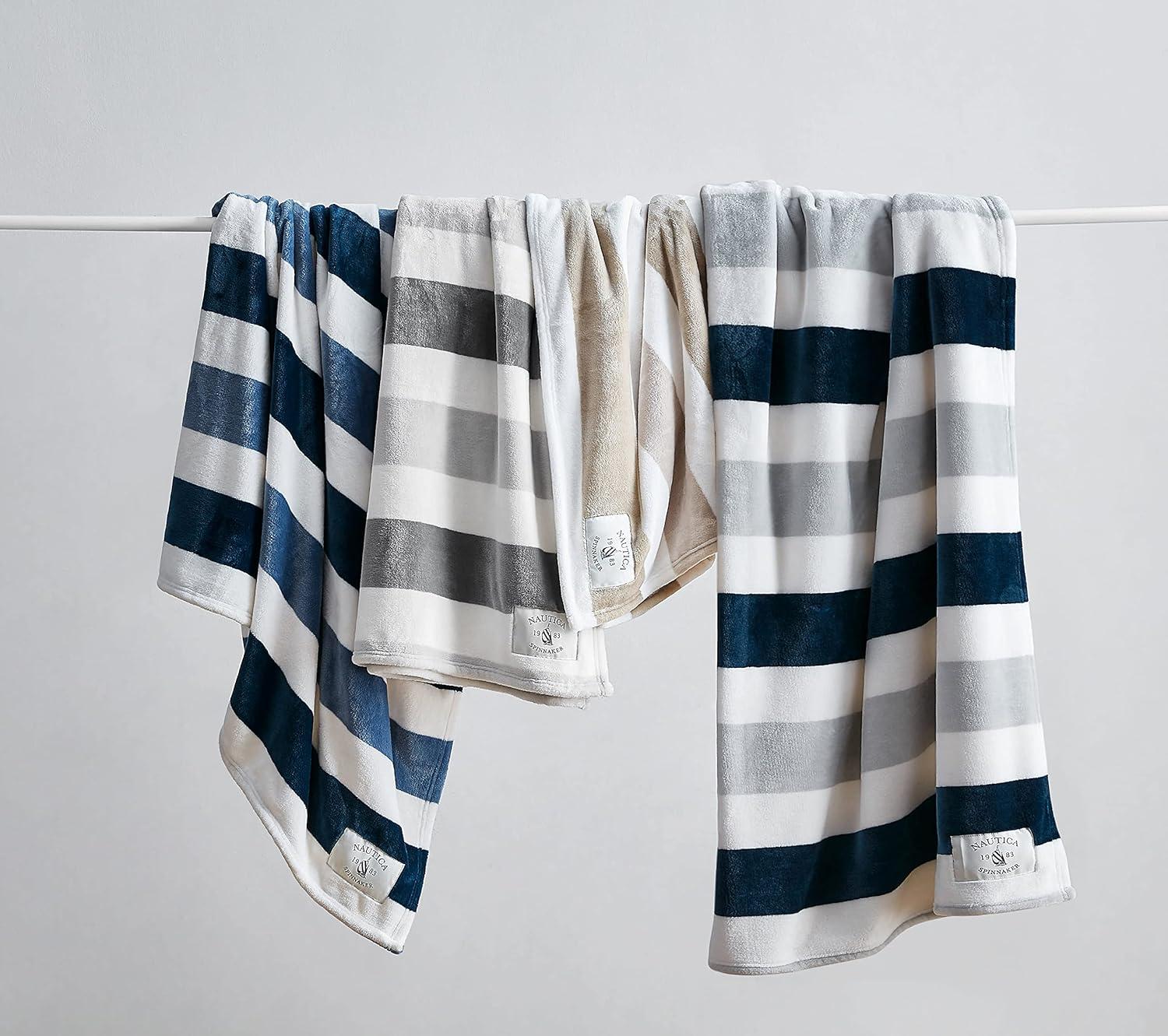 Nautica MF Point Harbor Nautica Awning Stripe Ultra Soft Plush Throw Blanket