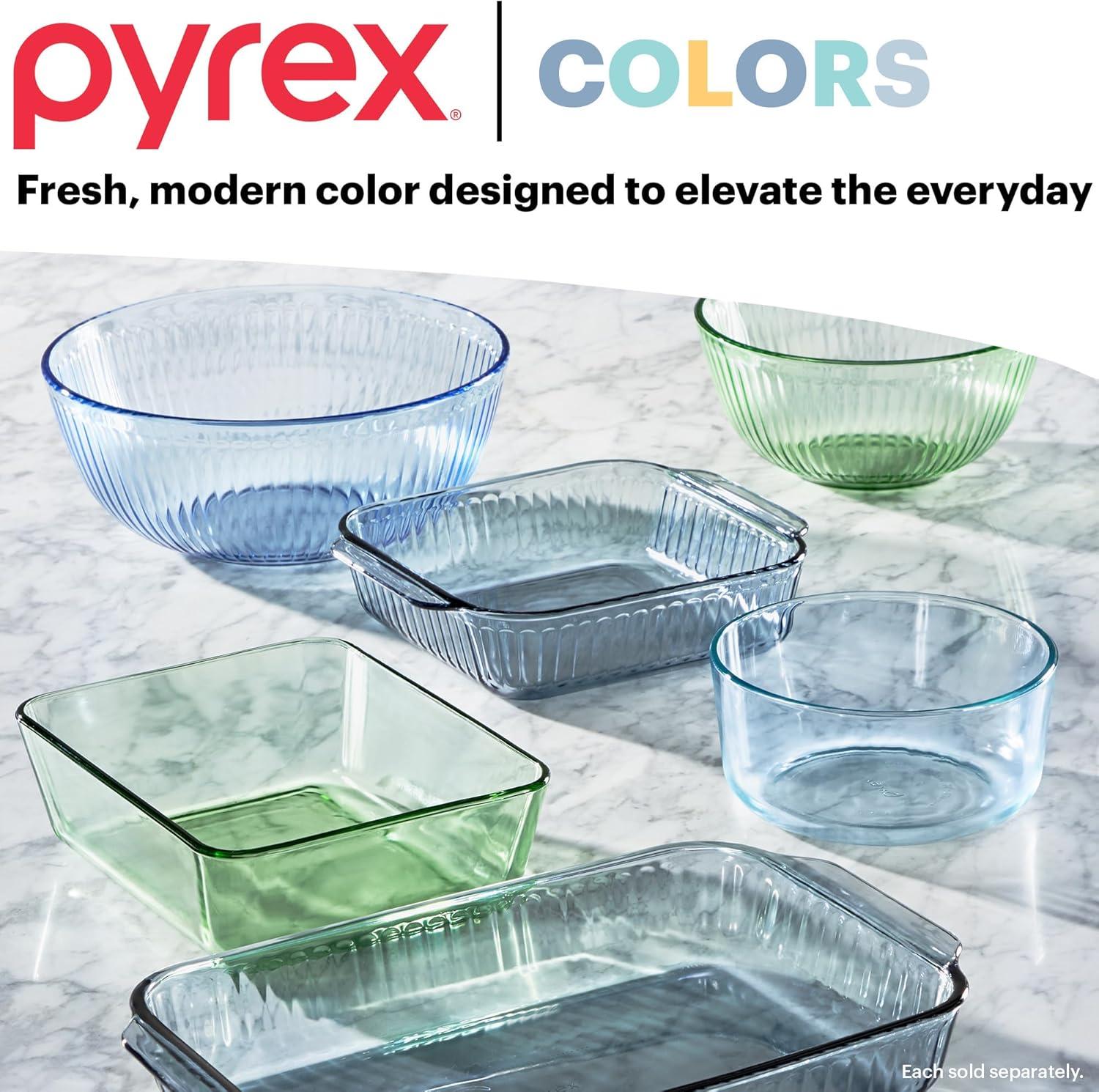 Pyrex Colors (3-Pack, Full Set) Sculpted Tinted Glass Mixing Bowls With Lids, Nesting Space Saving Set of Bowls For Prepping and Baking, 1.3QT, 2.3QT & 4.5Q