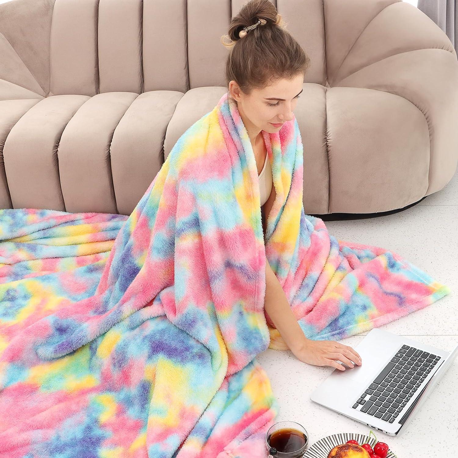 Multicolor Fleece and Wool Reversible Throw Blanket