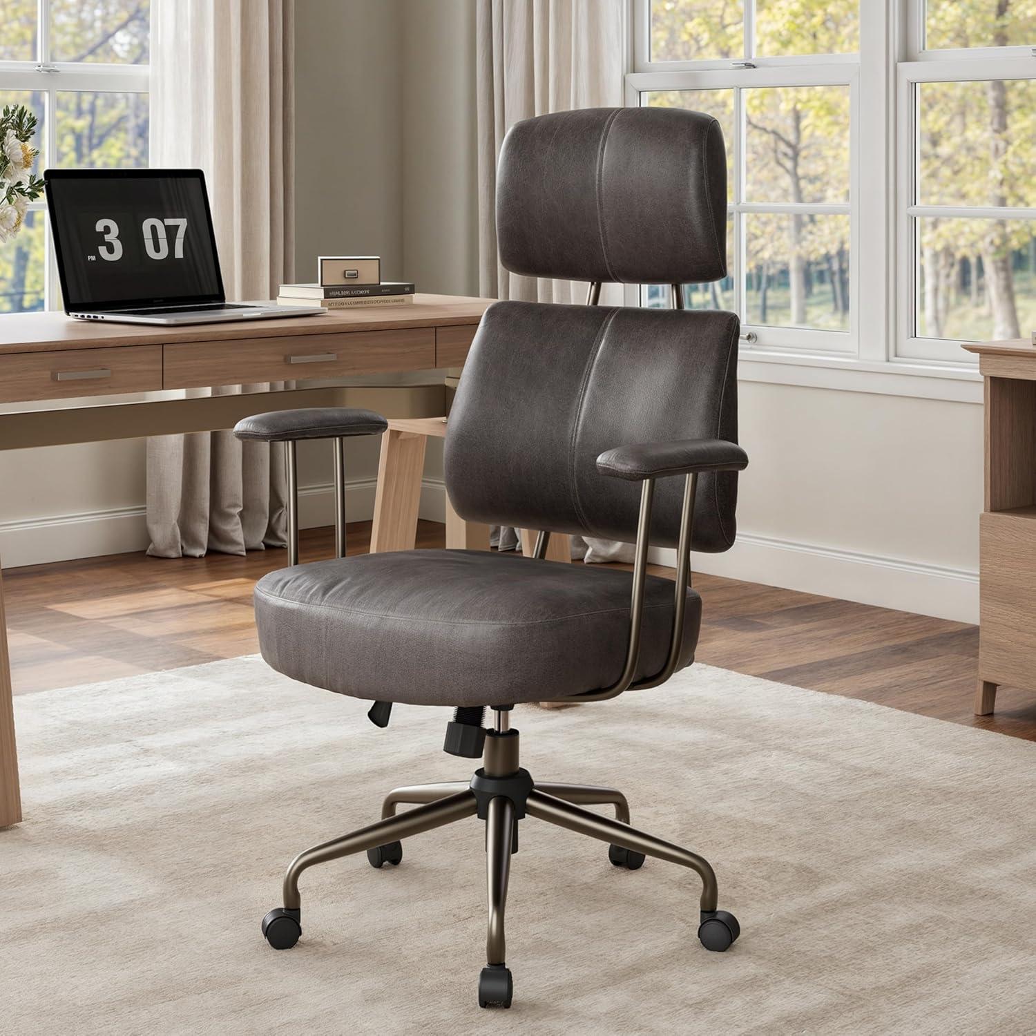 Cameron, Faux Suede Fabric High Back Office Chair ,27" D x 30.75" W x 46"-50.75" H,Gray