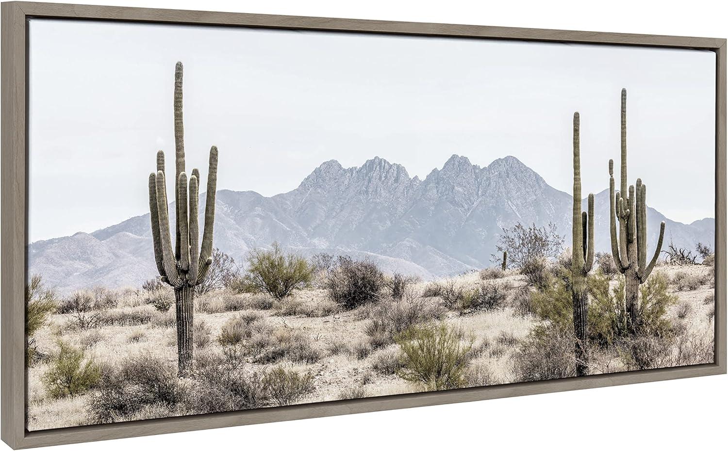 Kate and Laurel - Sylvie Tall Saguaro Cacti Desert Mountain Framed Canvas by The Creative Bunch Studio