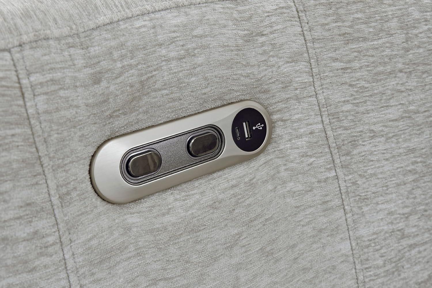 Cream Leather Swivel Glider Recliner with Wood Frame