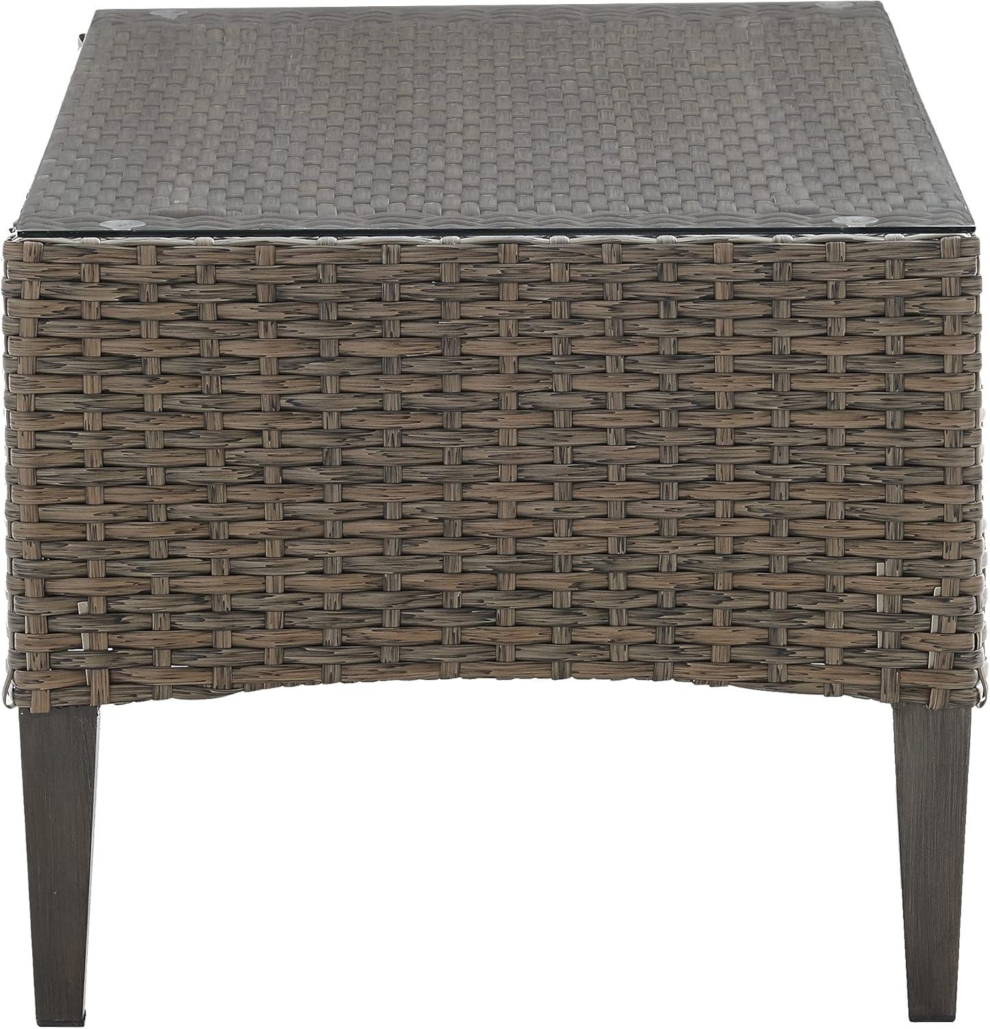 Rockport Light Brown Outdoor Wicker Coffee Table with Tempered Glass