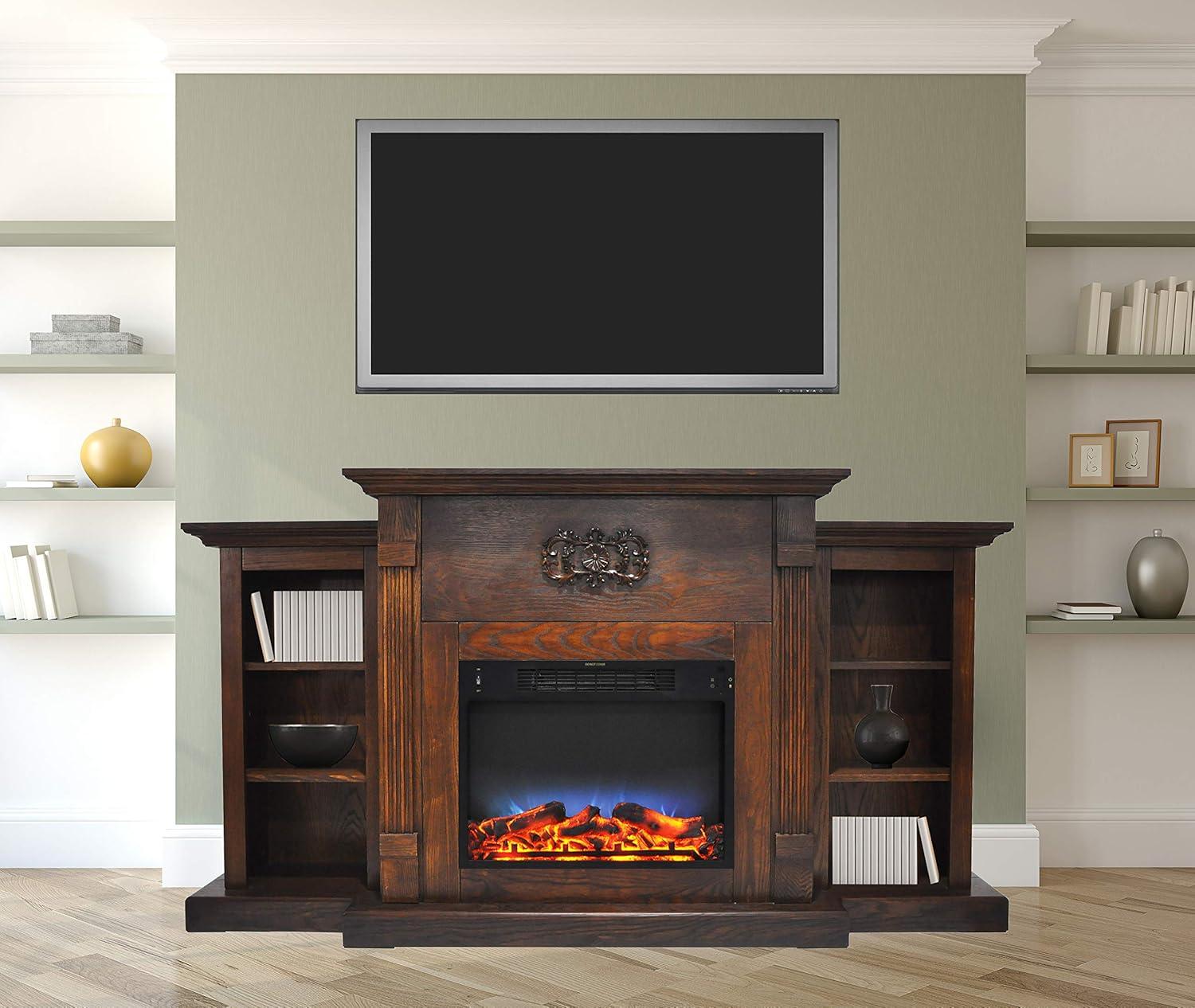Cambridge 72-in. Walnut Indoor Freestanding Electric Fireplace Mantel with Log Display