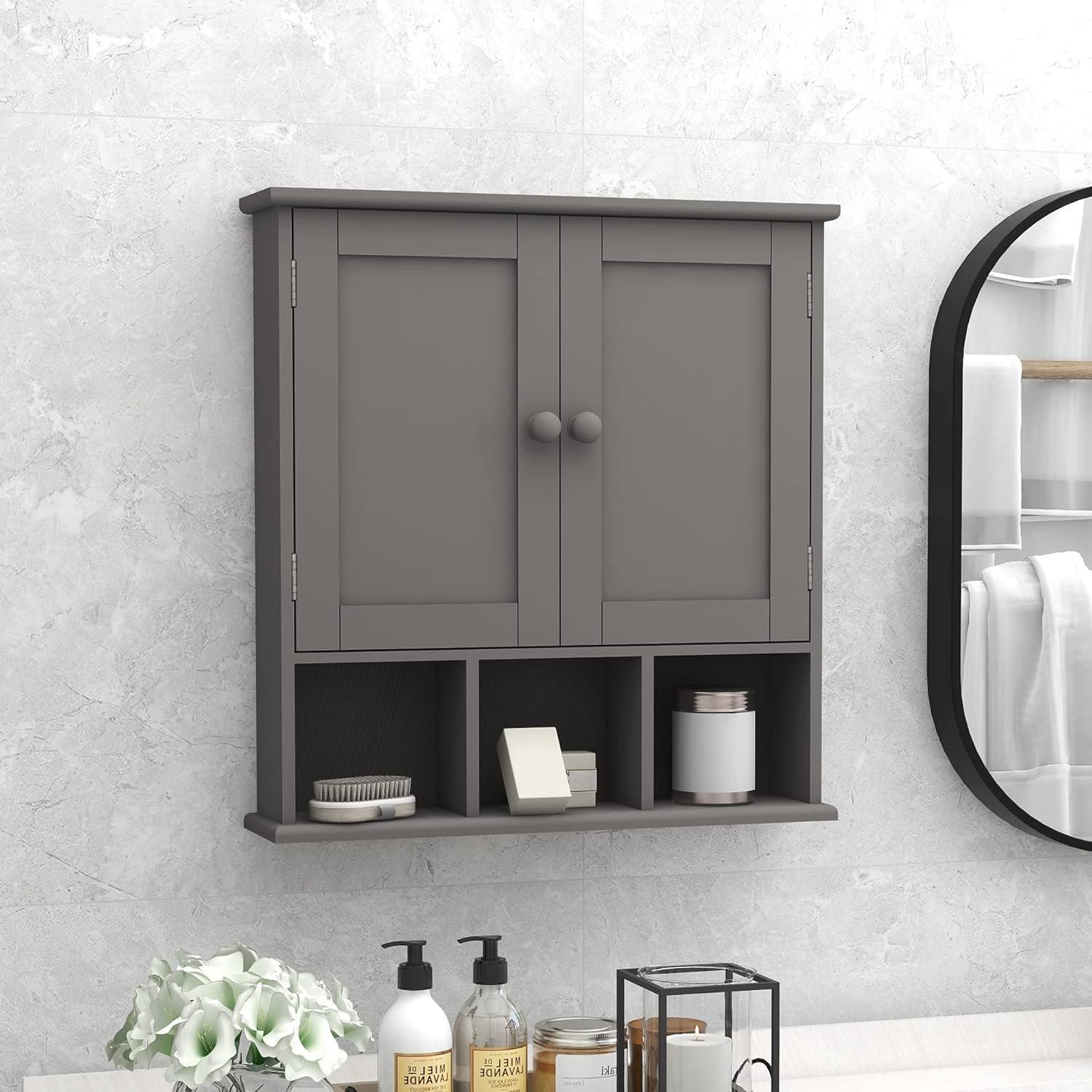 Grey Painted MDF Wall Mounted Bathroom Cabinet with Adjustable Shelves