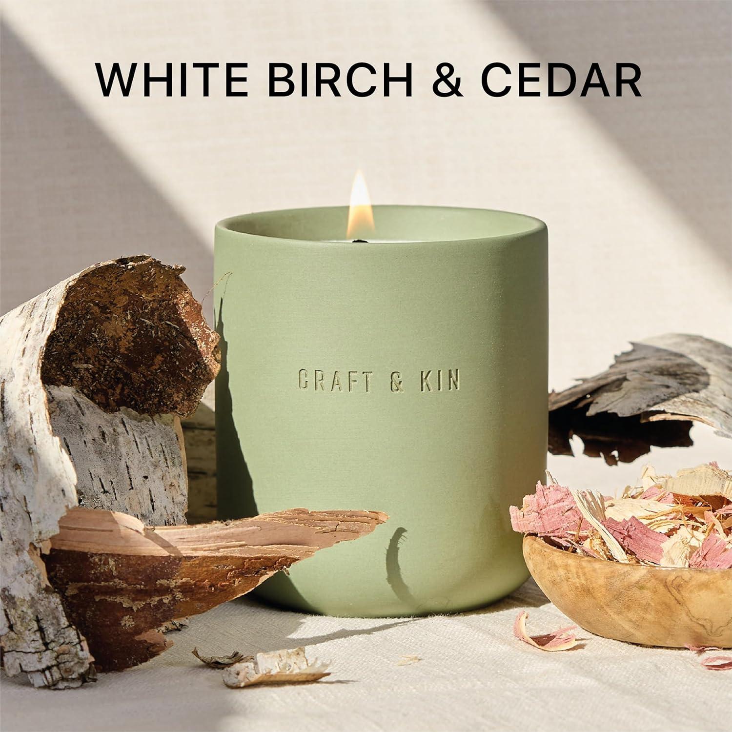 Craft & Kin Christmas Scented Candles White Birch & Cedar 10oz 40 Burning Hours