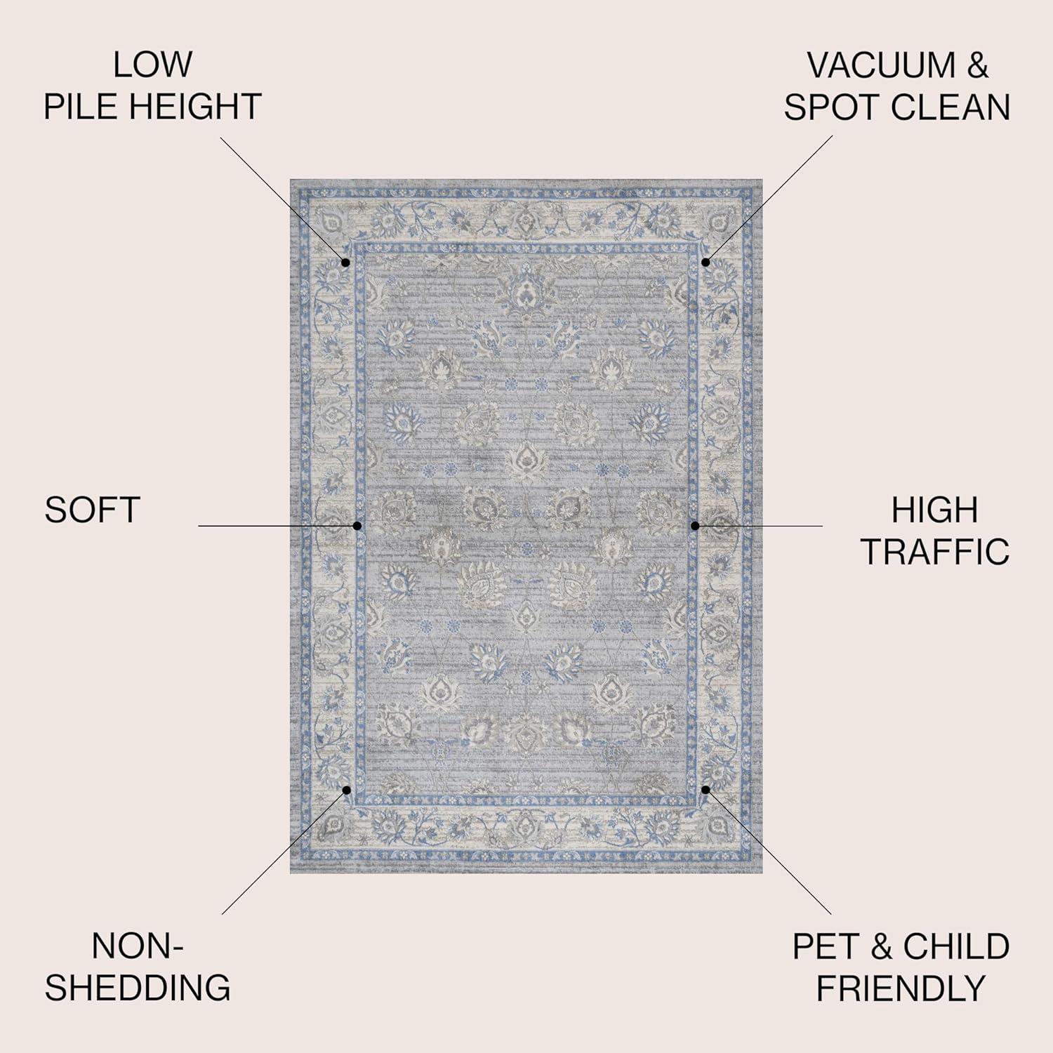 4' X 6' Modern Persian Vintage Moroccan Traditional Area Rug, Gray/Blue - JONATHAN Y