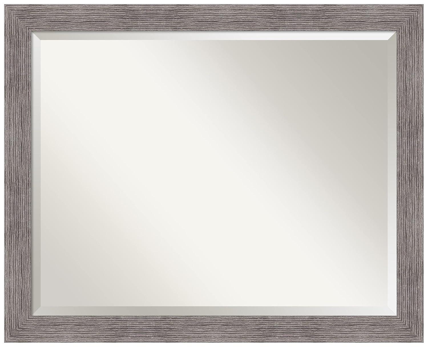 31" x 25" Pinstripe Narrow Framed Bathroom Vanity Wall Mirror Gray - Amanti Art: Beveled, Polystyrene Frame, Wall Mount