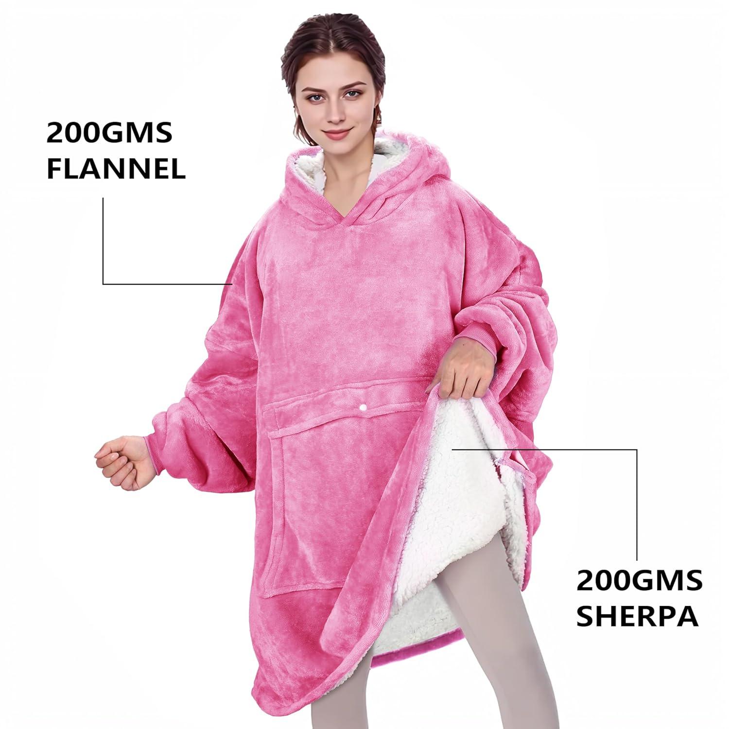 Solaris Women Flannel Blanket Hoodie Oversized Sweatshirt, Wearable Fleece Blanket Woman, Christmas Gift for Her, Hot Pink