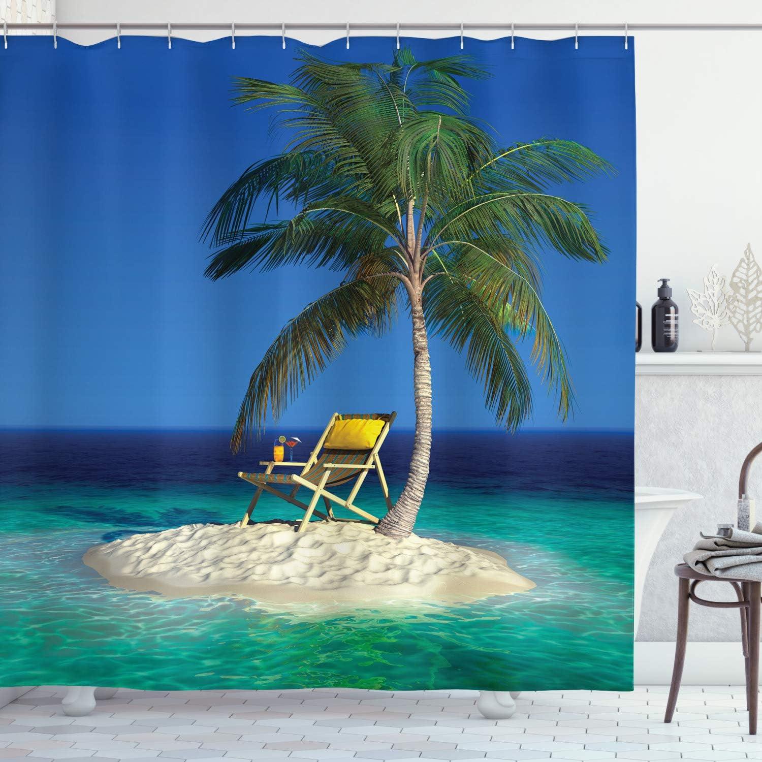 Tropical Island Palm Tree Fabric Shower Curtain 69"x70"