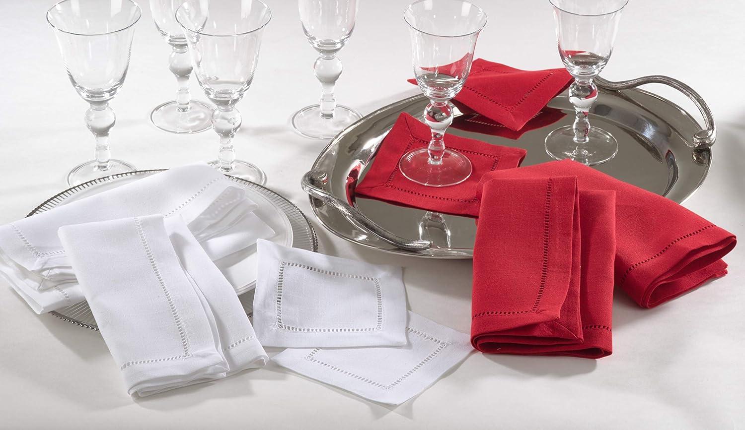 White Hemstitched Border Cocktail Napkins Set of 12