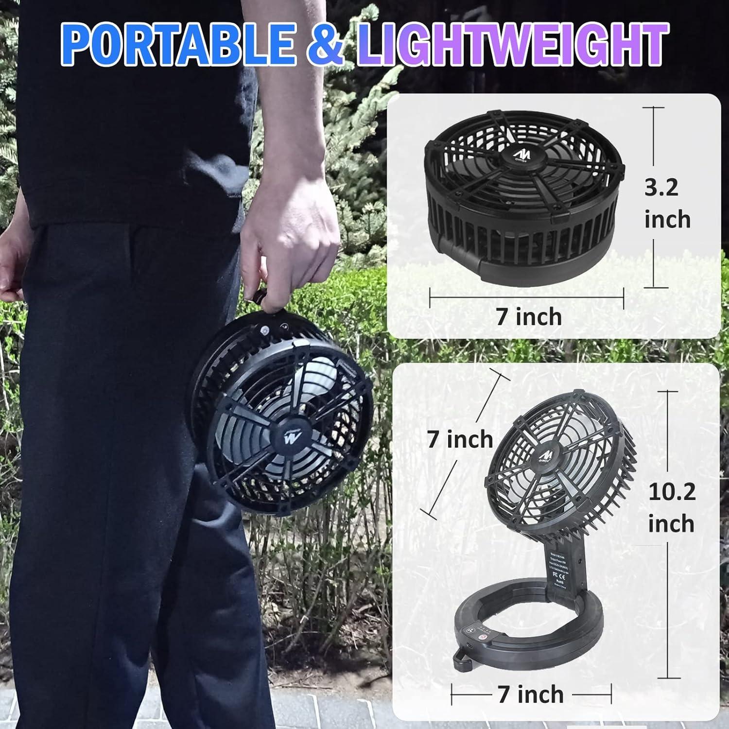 ayamaya Camping Fan, 20000mAh Rechargeable Tent Fan with Light, Remote, 9 Speeds Battery Powered Fans with Digital Display, Timer, Auto Oscillation & Hook for Camping, Outdoors