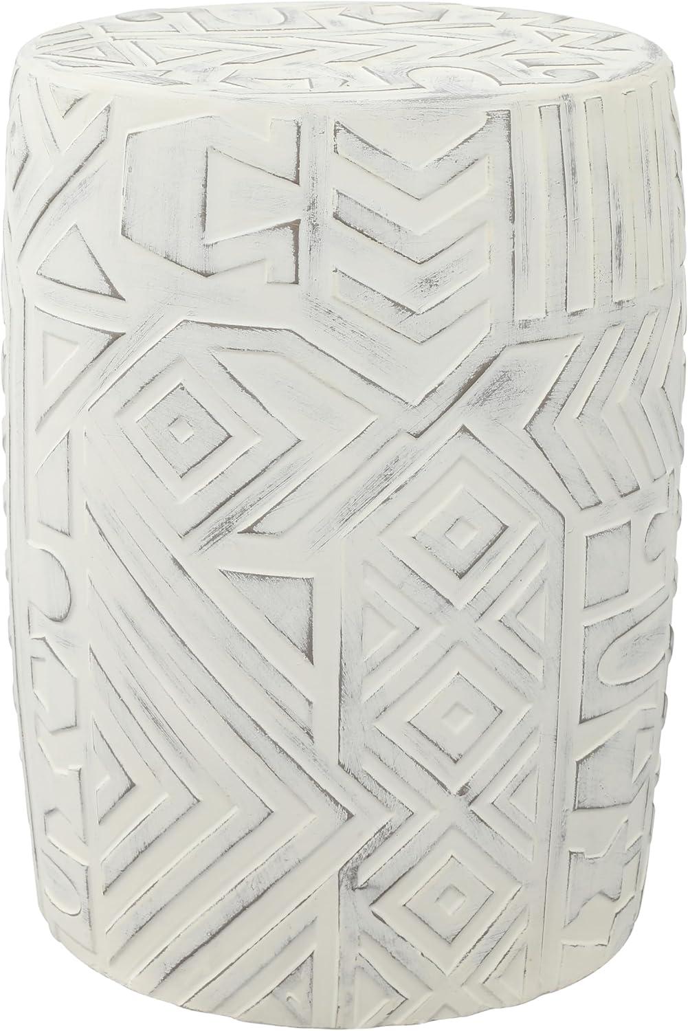 JONATHAN Y Rafi 17.75" Transitional Bohemian Geometric Drum Garden Stool, Cream