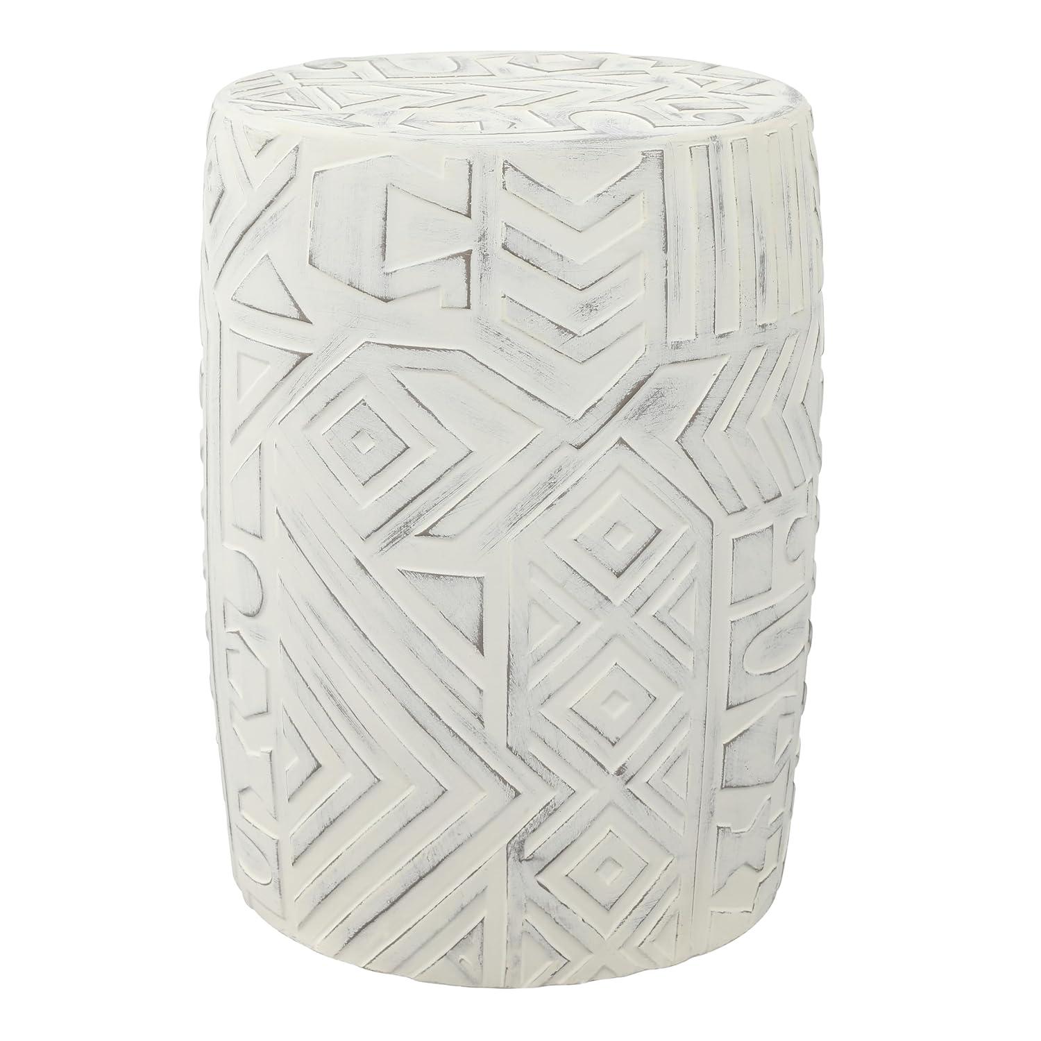 JONATHAN Y Rafi 17.75" Transitional Bohemian Geometric Drum Garden Stool, Cream