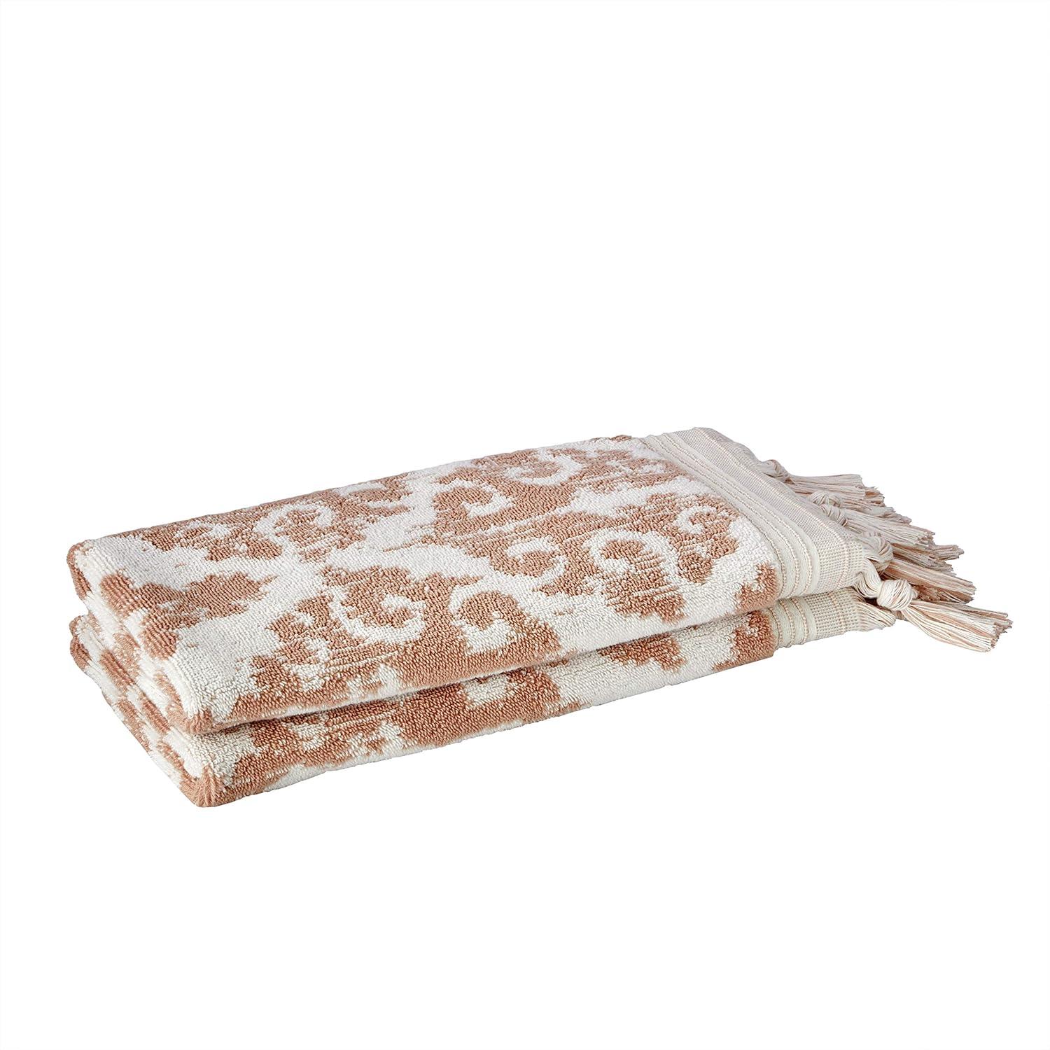 SKL Home 2pc Mirage Fringe Hand Towel Set Blush: 100% Cotton, Jacquard Terry, Bathroom Decor