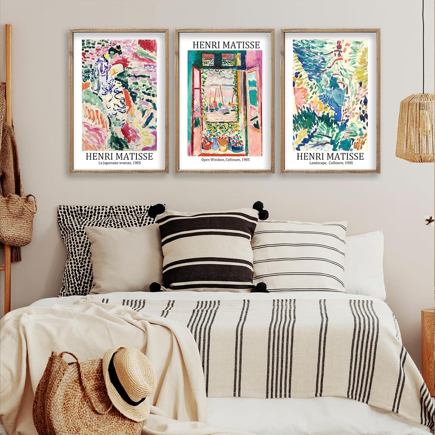Vault W Artwork Set Of 3 16X11 Inch Large Rustic Farmhouse Aesthetic Wood Framed Matisse Sign Modern Home Bedroom Living Room Office Abstract Landscape Print Wall Hang (Wood) (Set of 3)