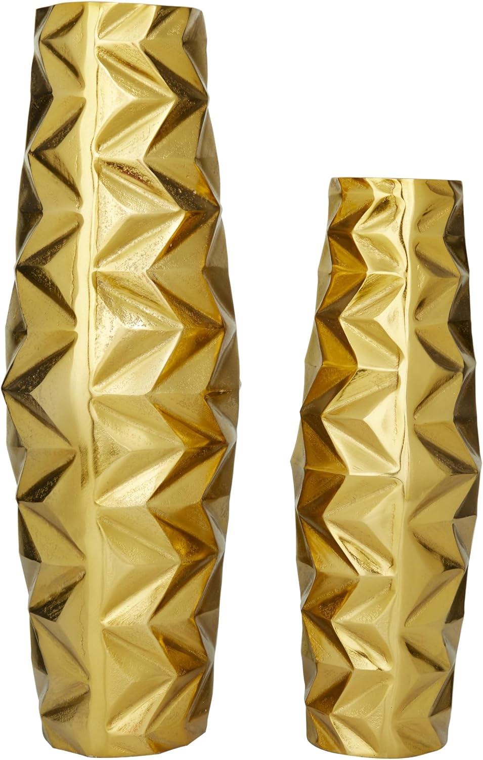 DecMode 20", 15"H Geometric Gold Aluminum Metal Vase, Set of 2