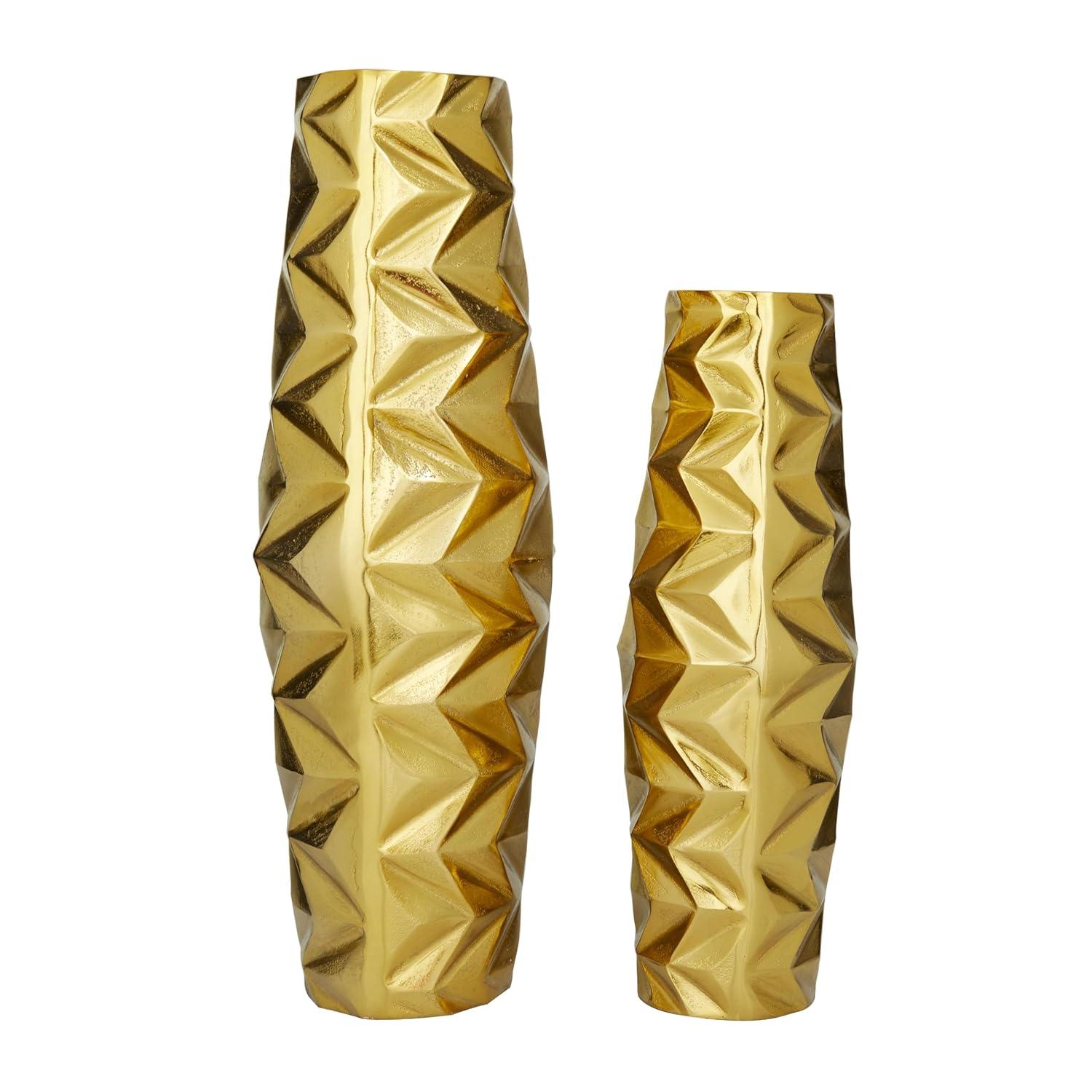 DecMode 20", 15"H Geometric Gold Aluminum Metal Vase, Set of 2