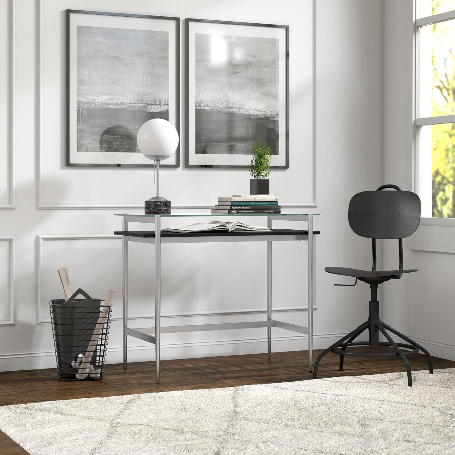 Silver and Black Glass Writing Desk with Graduated Legs