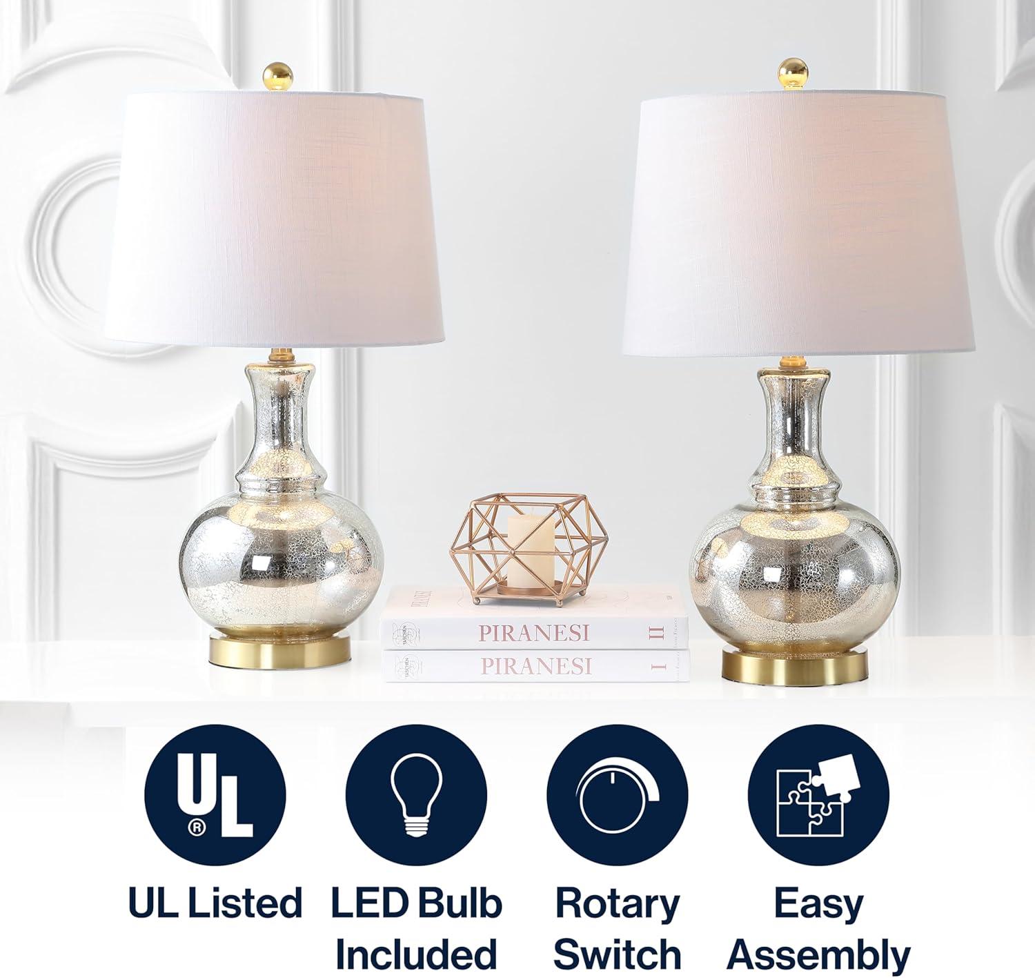 JONATHAN Y Lavelle 25" Glass LED Table Lamp, Mercury Silver/Brass Gold (Set of 2)