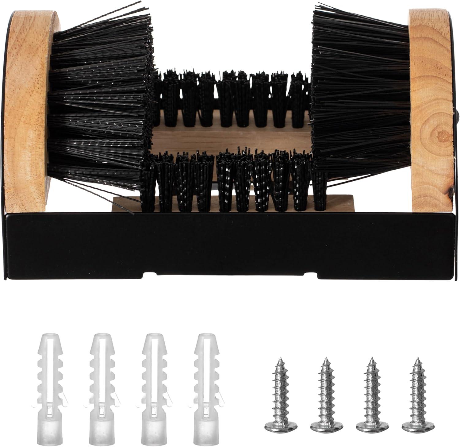 Gardenised Heavy-Duty Metal & Wooden Base Shoe Cleaner & Boot Scraper, Portable or Floor-Mounted Scrubbing Brush, Removes Mud, Snow and Sand, Wooden