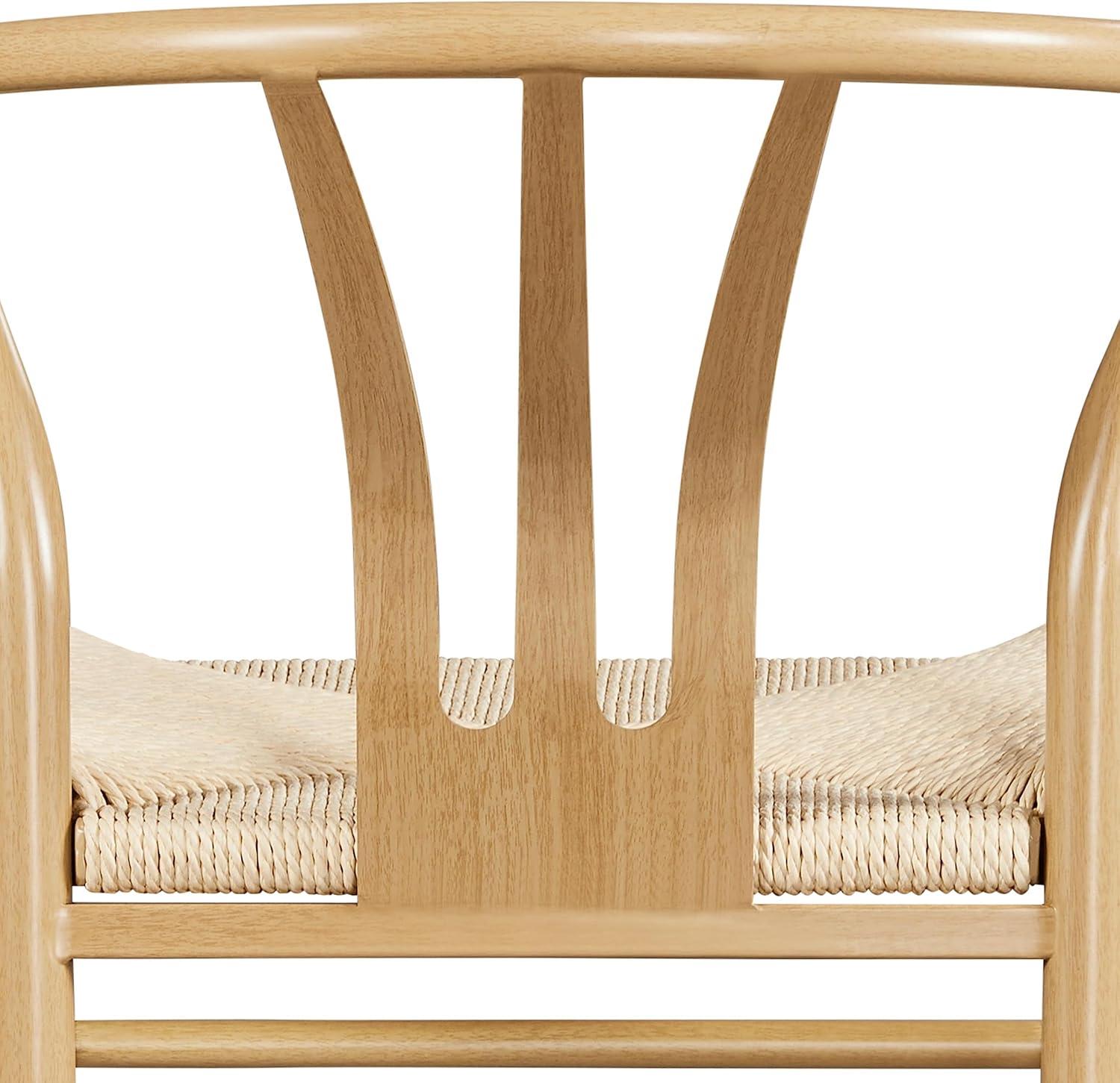 Natural Wood and Rattan Wishbone Arm Chair Set