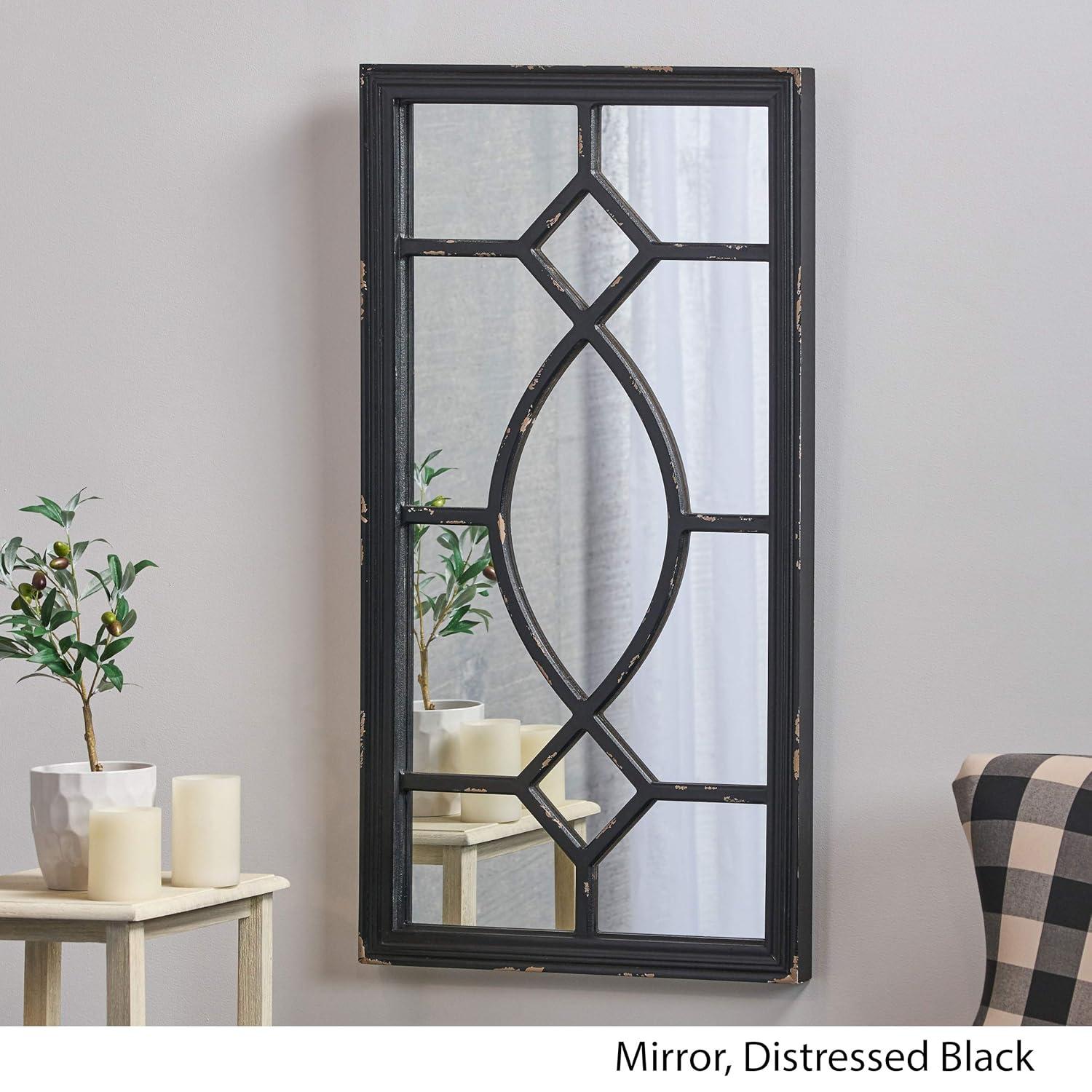 GDF Studio Amwiler Farmhouse Wooden Rectangular Mirror, Distressed Black