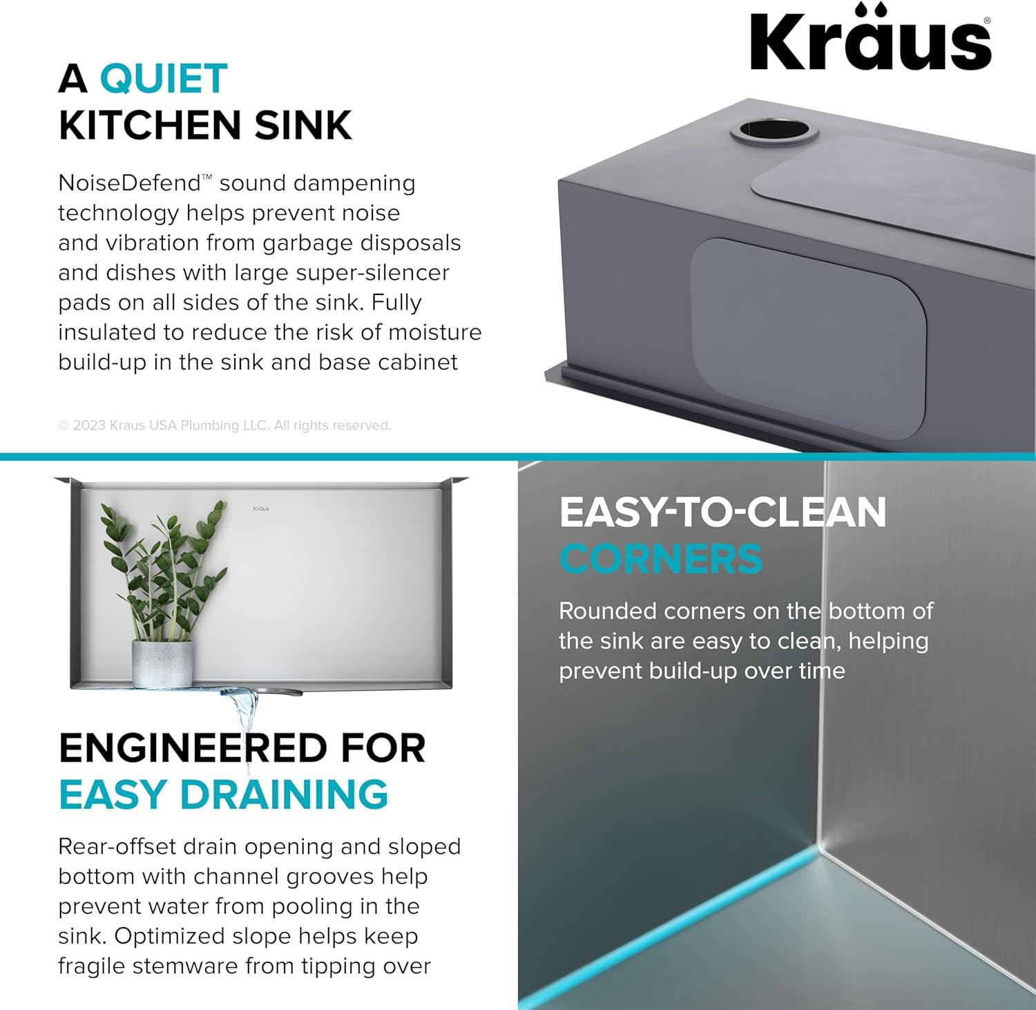 KRAUS Kore™ 23" L Undermount Workstation 16 Gauge Stainless Steel Single Bowl Laundry Utility Kitchen Sink