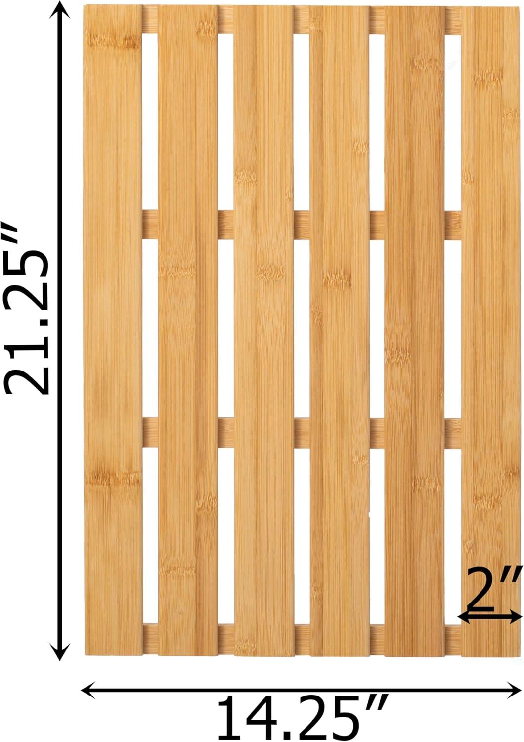 Basicwise 21.25-inch Luxury Non-Slip Waterproof Durable Bamboo Bath Mat - Perfect for Showers, Bathtubs, Spas, Saunas, Bathrooms, and Pools