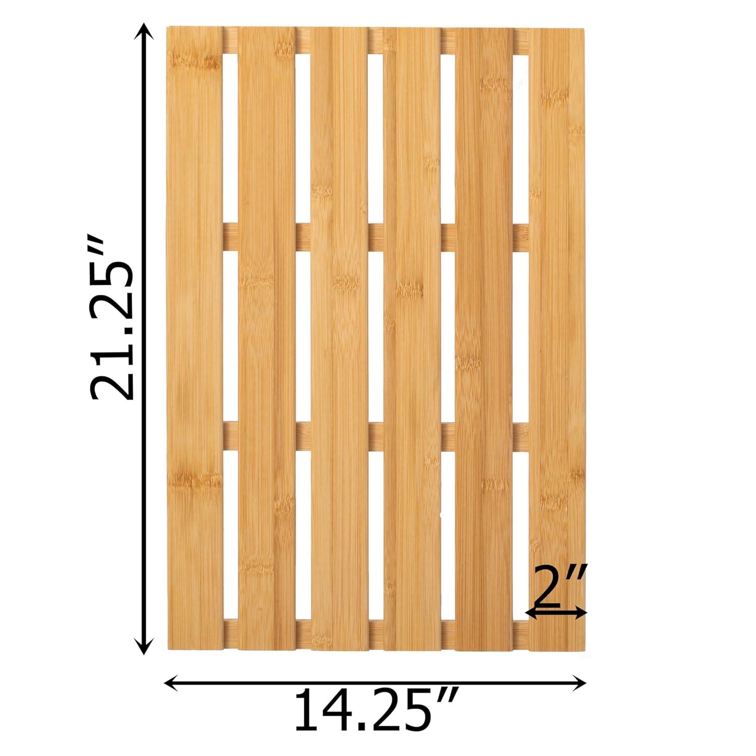 Basicwise 21.25-inch Luxury Non-Slip Waterproof Durable Bamboo Bath Mat - Perfect for Showers, Bathtubs, Spas, Saunas, Bathrooms, and Pools