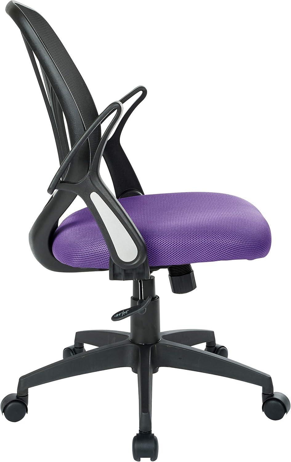 Office Star Products Screen Back Chair with Purple Mesh, Flip Arms, and Silver Accents