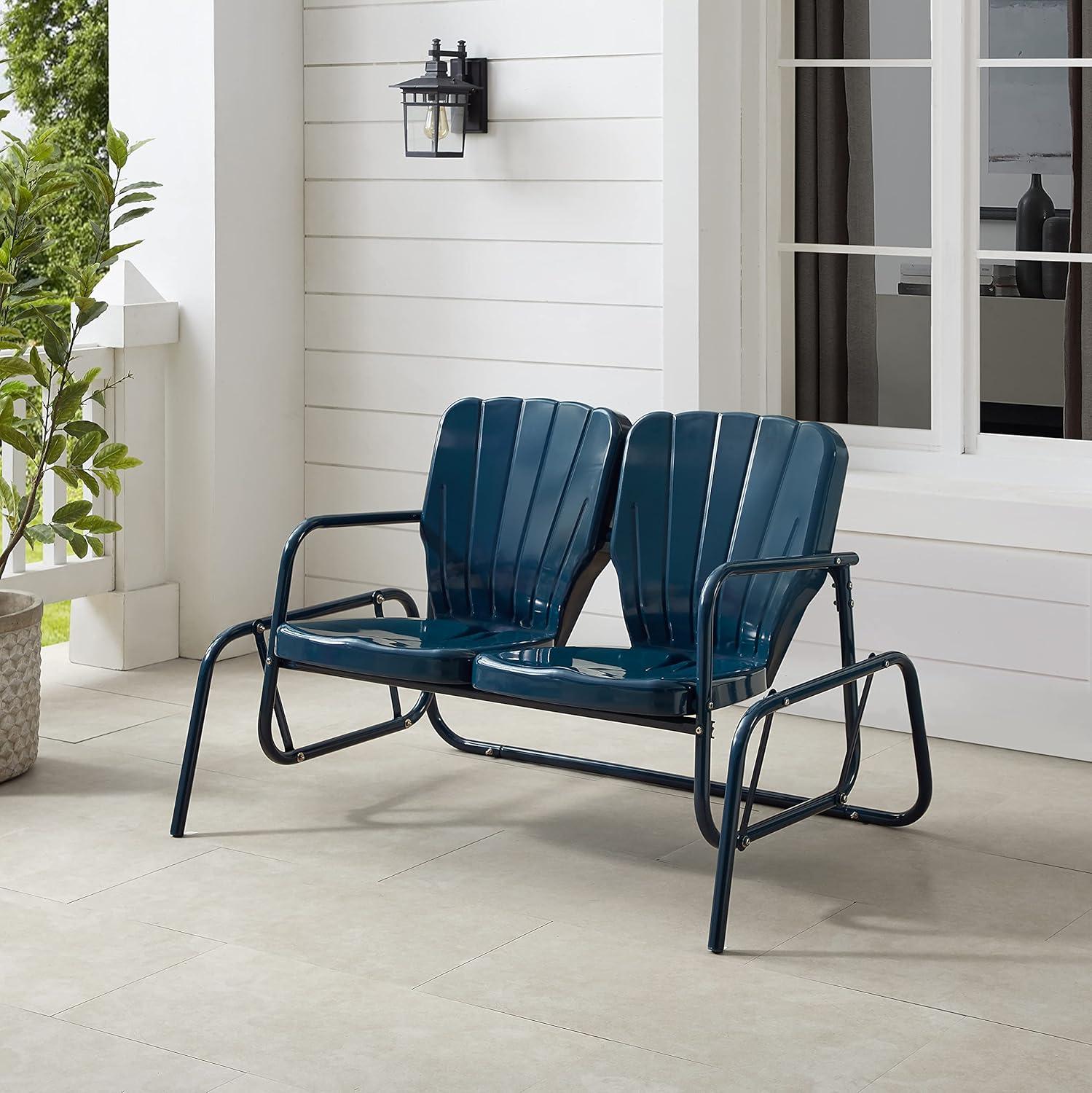 Crosley Furniture Ridgeland Modern Metal Outdoor Loveseat Glider in Navy