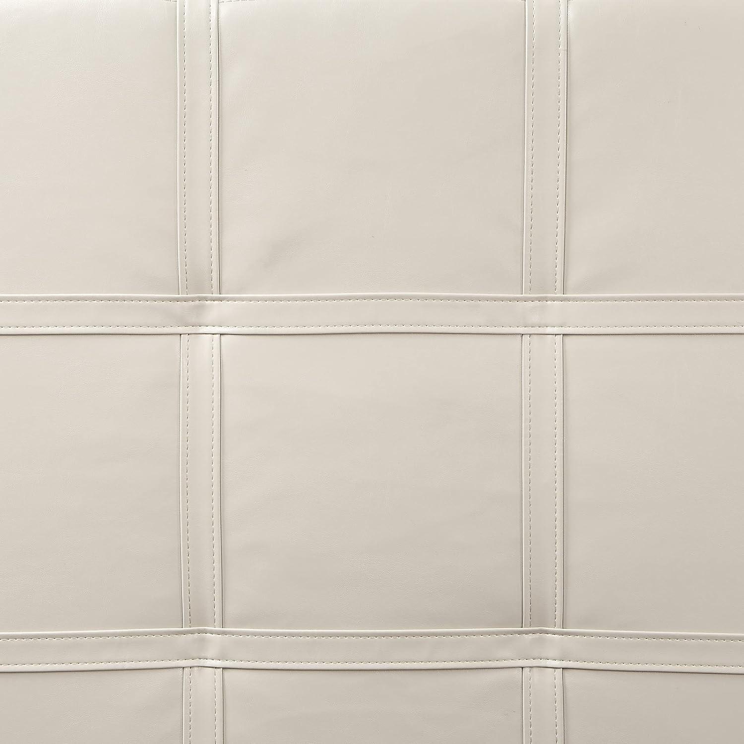 Detour Strap Square Storage Ottoman in Cream Faux Leather