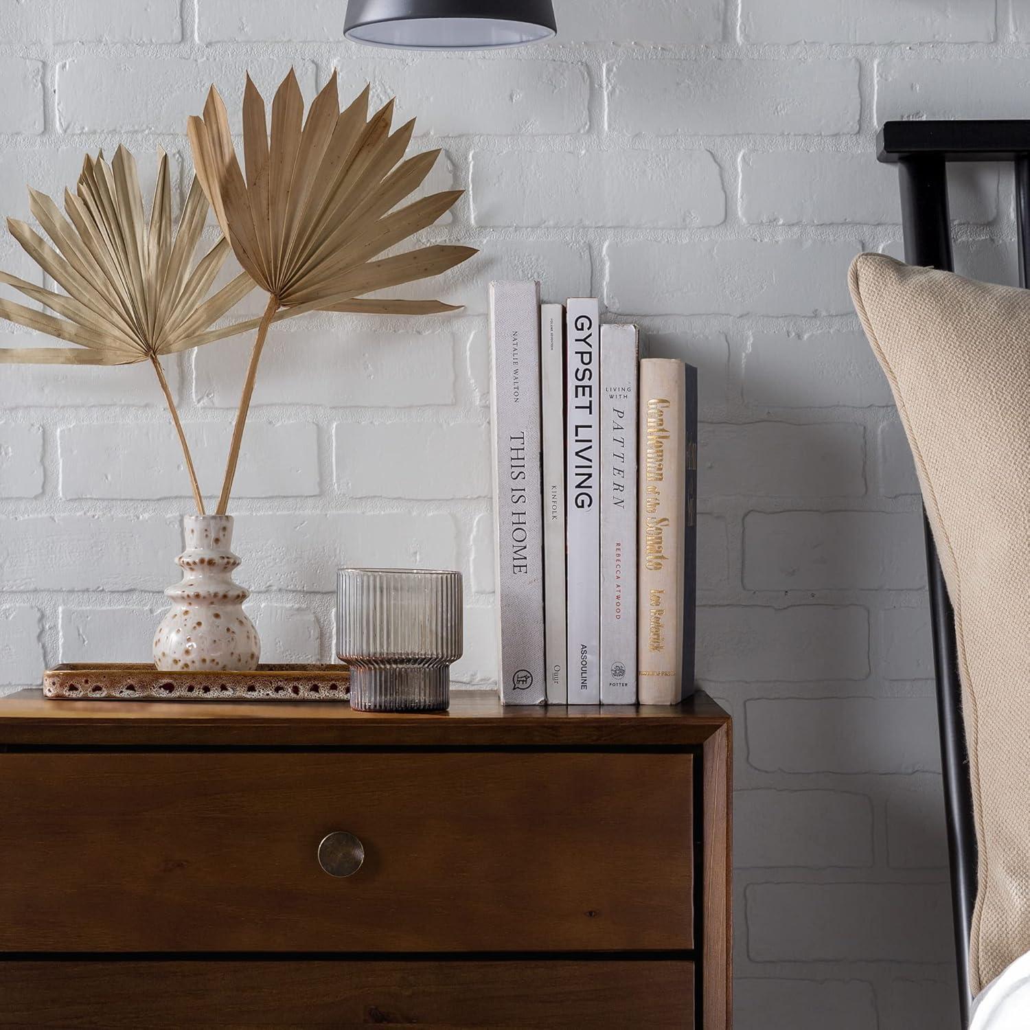 Walnut Pine Wood 2-Drawer Mid-Century Modern Nightstand