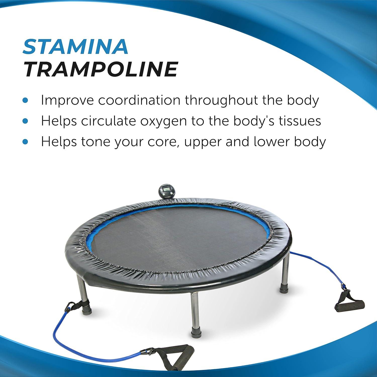 Blue Round Fitness Trampoline with Resistance Bands