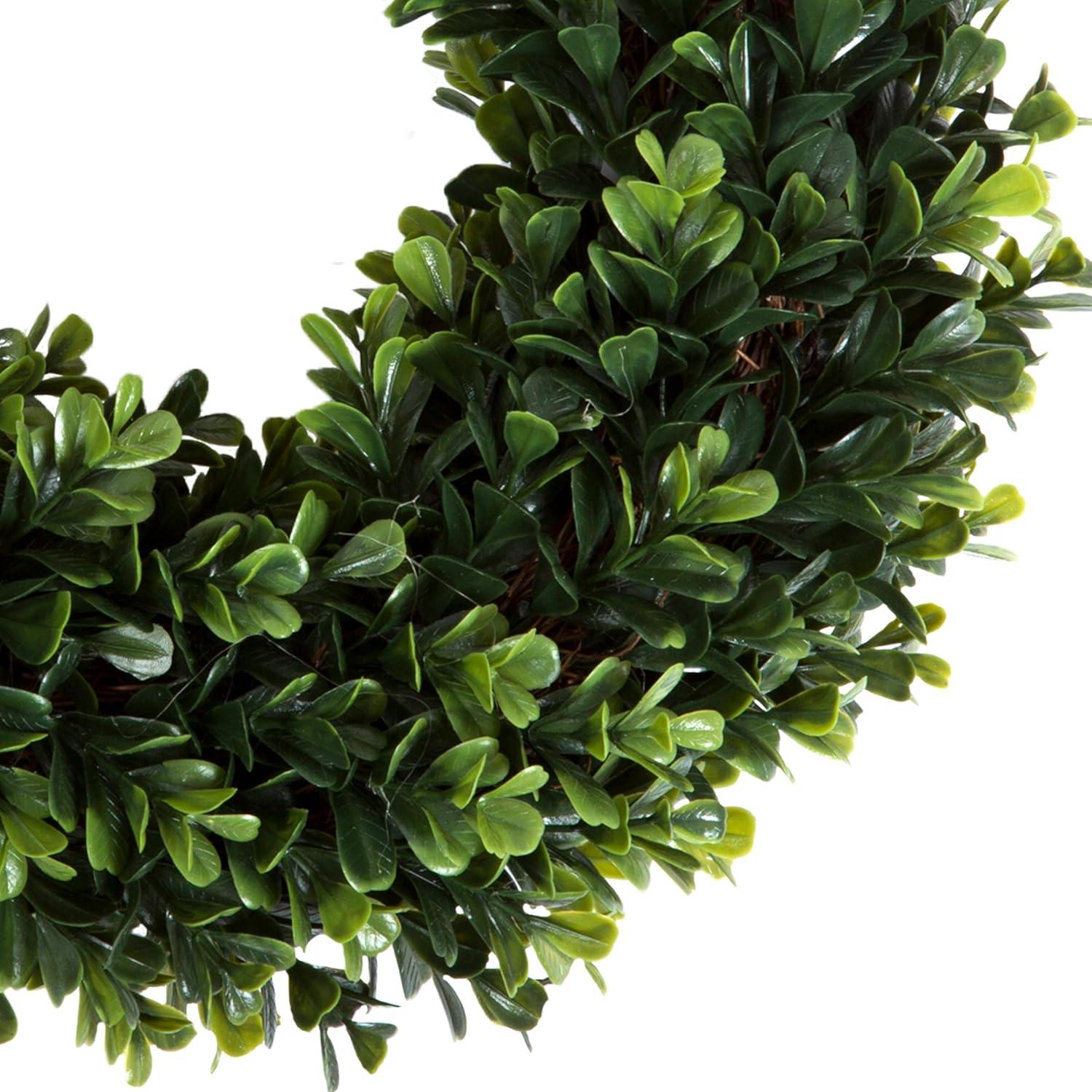 Artificial Boxwood Wreath - 12 Inch UV-Resistant Plastic Front Door Wreath and Window Decor for Spring and Summer by Pure Garden (Green)