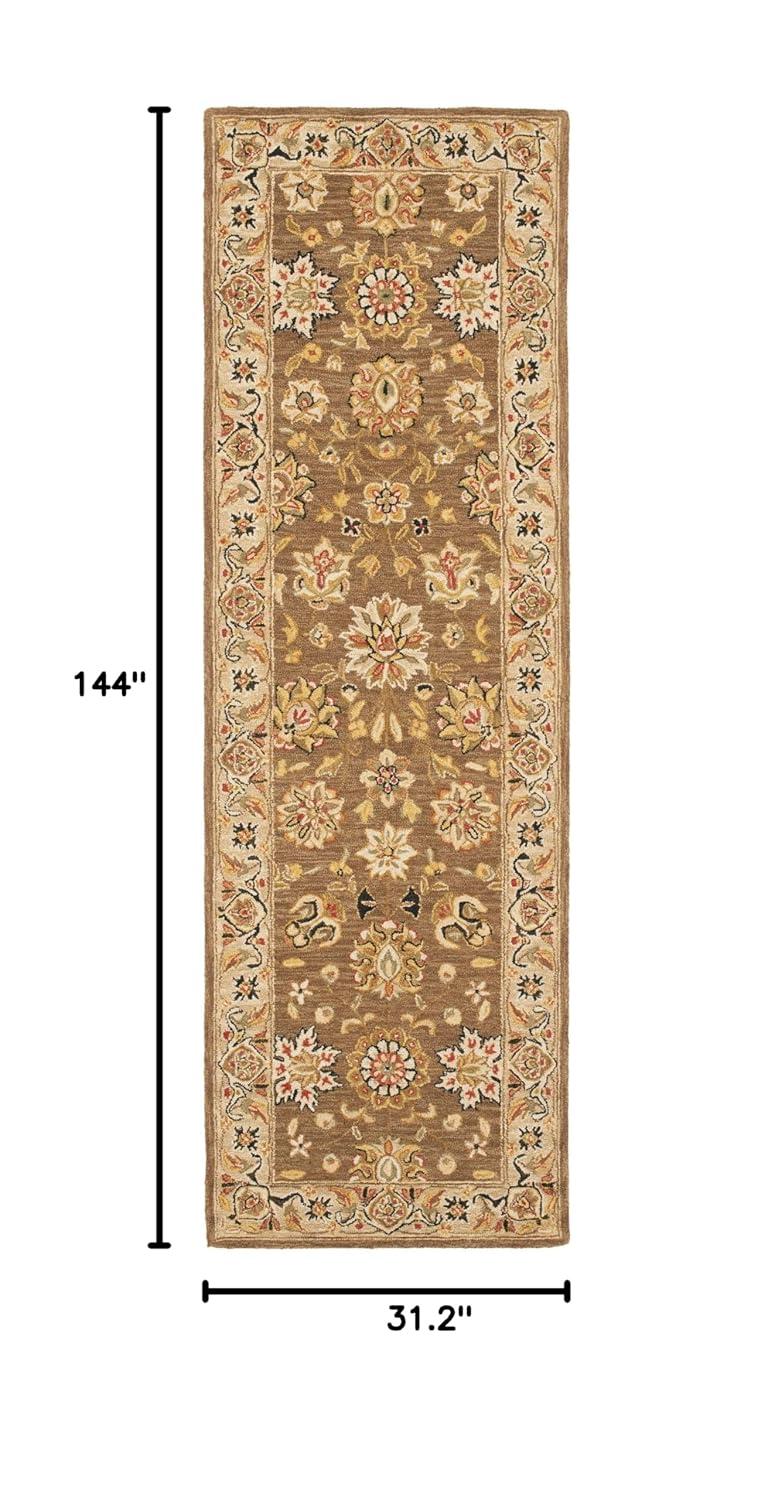 SAFAVIEH Chelsea Kaeden Floral Wool Runner Rug, Brown/Ivory, 2'6" x 12'