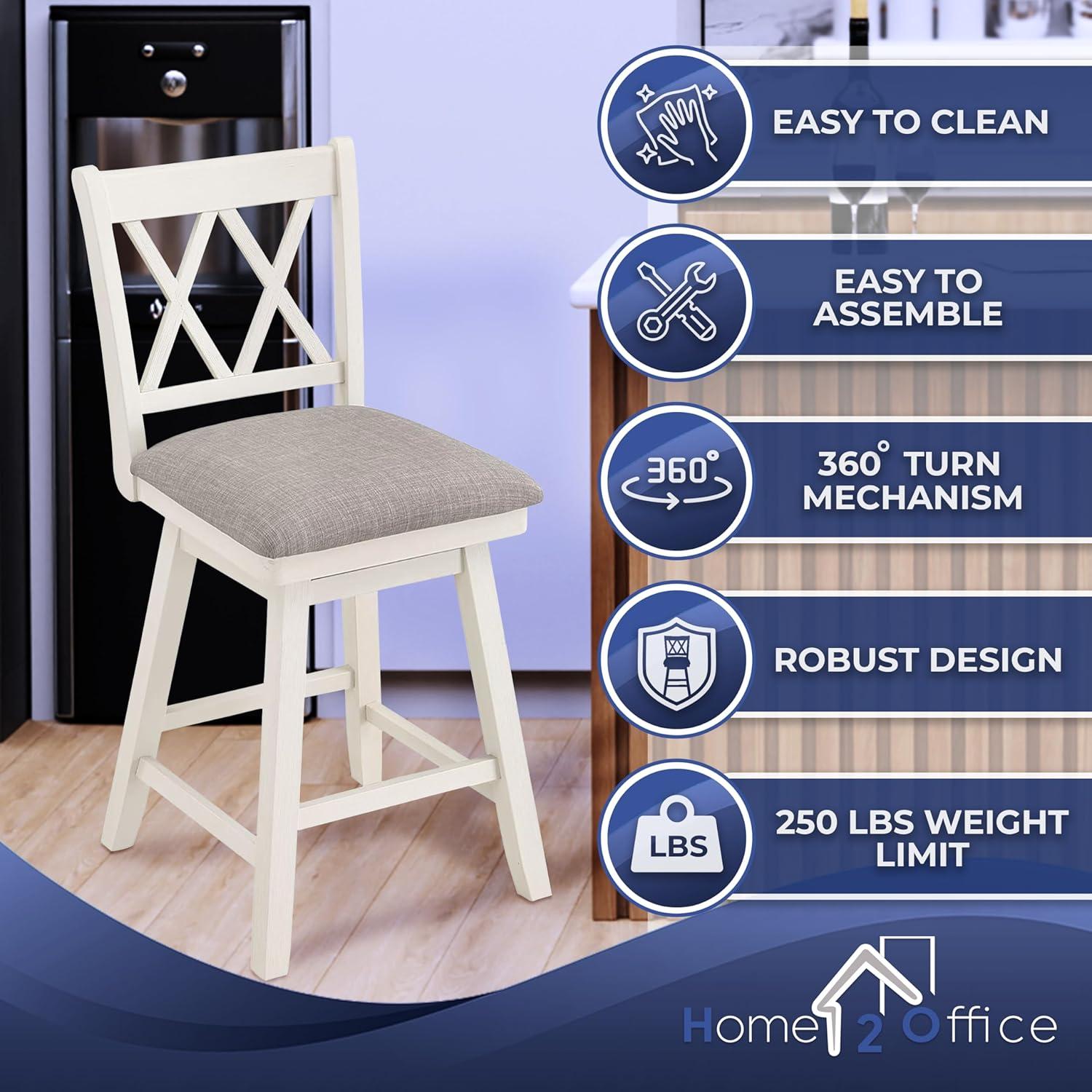 24" Brookline Xx Back Swivel Counter Height Barstool Antique Cream/White - Home 2 Office