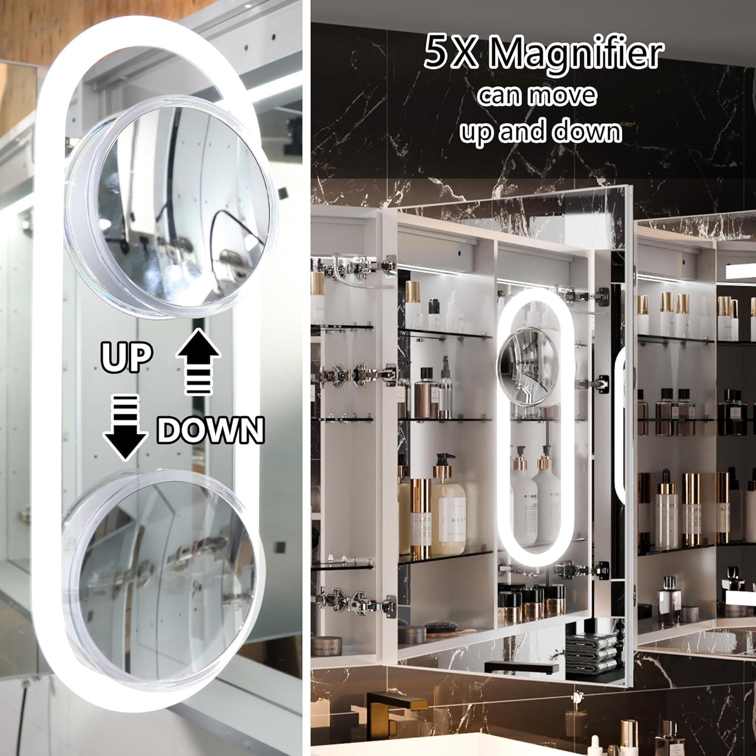 MEDUNJESS MEDUNJESS 72''x36'' Surface or Recessed Mount LED Medicine Cabinet with Mirror and Defogger 3 doors Medicine Cabinet