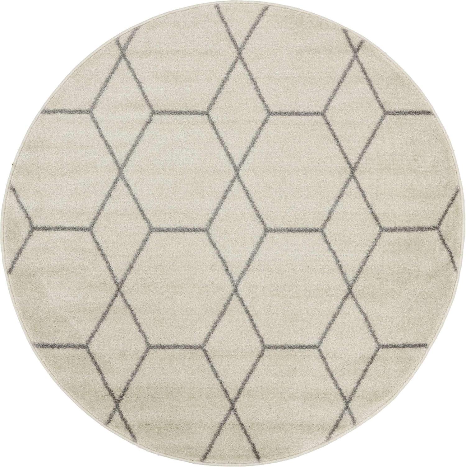 Unique Loom 4' 0 x 4' 0 Trellis Frieze Ivory Area Rug