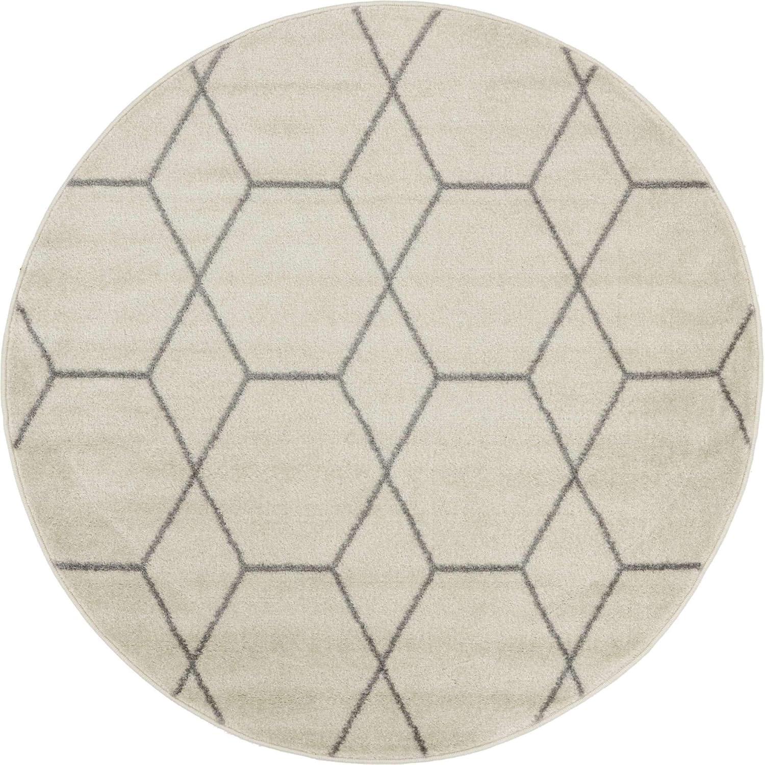 Unique Loom 4' 0 x 4' 0 Trellis Frieze Ivory Area Rug