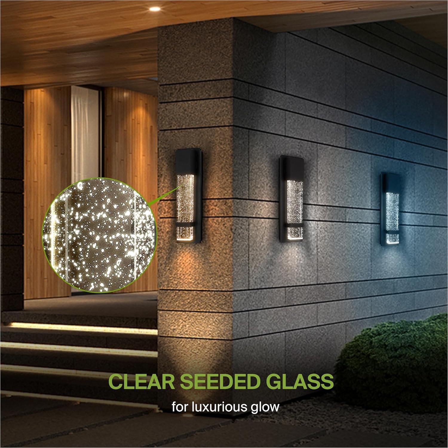 ASD LED 13 Inch Bubble Glass Wall Light Fixture | 12W 500LM 3000-5000K 120V | 3CCT, Waterproof, Photocell, ETL Listed | Exterior Dusk To Dawn Sconce, Outdoor-Indoor Lighting | Black