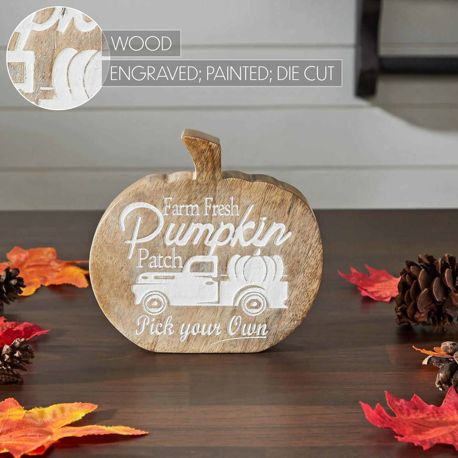 VHC Brands Farm Fresh Pumpkin Patch Pumpkin Shaped Wood Decor 6.25x6x1.25