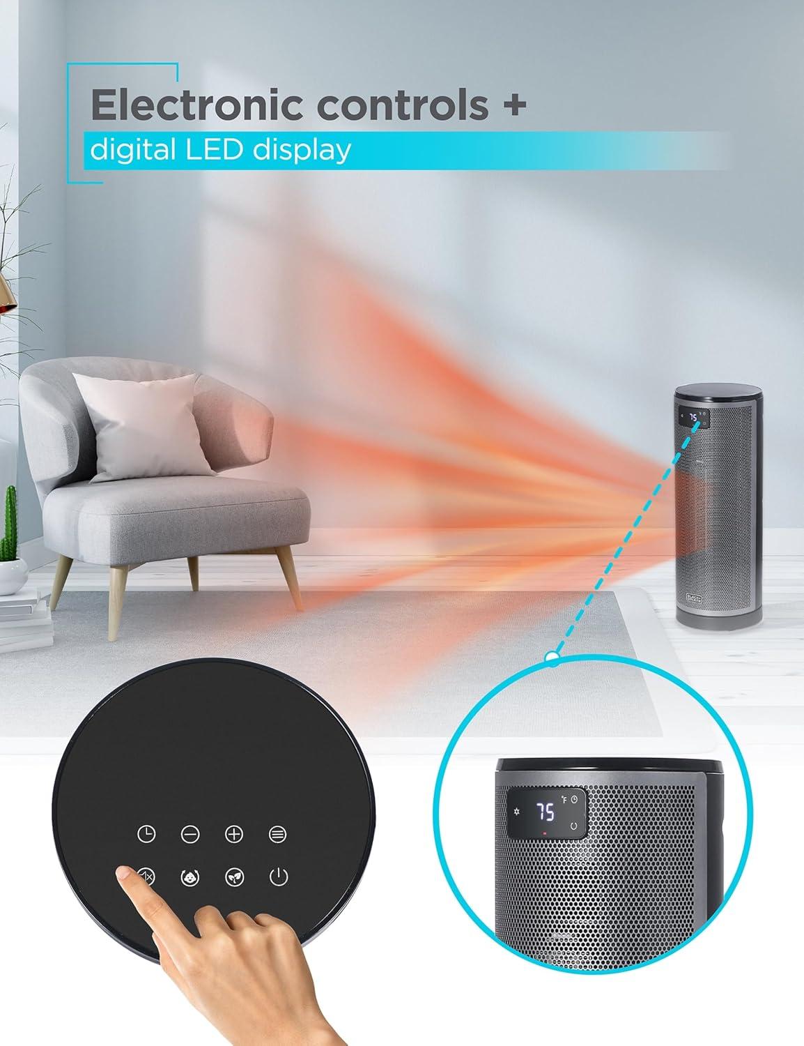 BLACK+DECKER BLACK+DECKER Ceramic Oscillating Tower Heater with Remote Control, Space Heater with Digital LED Display, Black